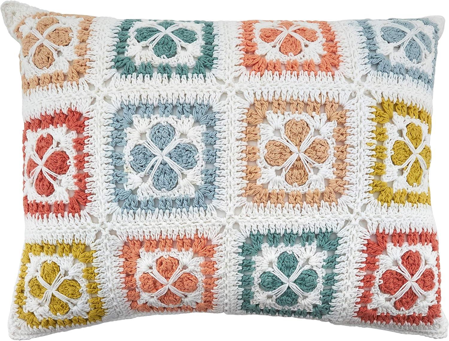 Multicolor Cotton Crochet Design Decorative Pillow Cover, 12" x 16"