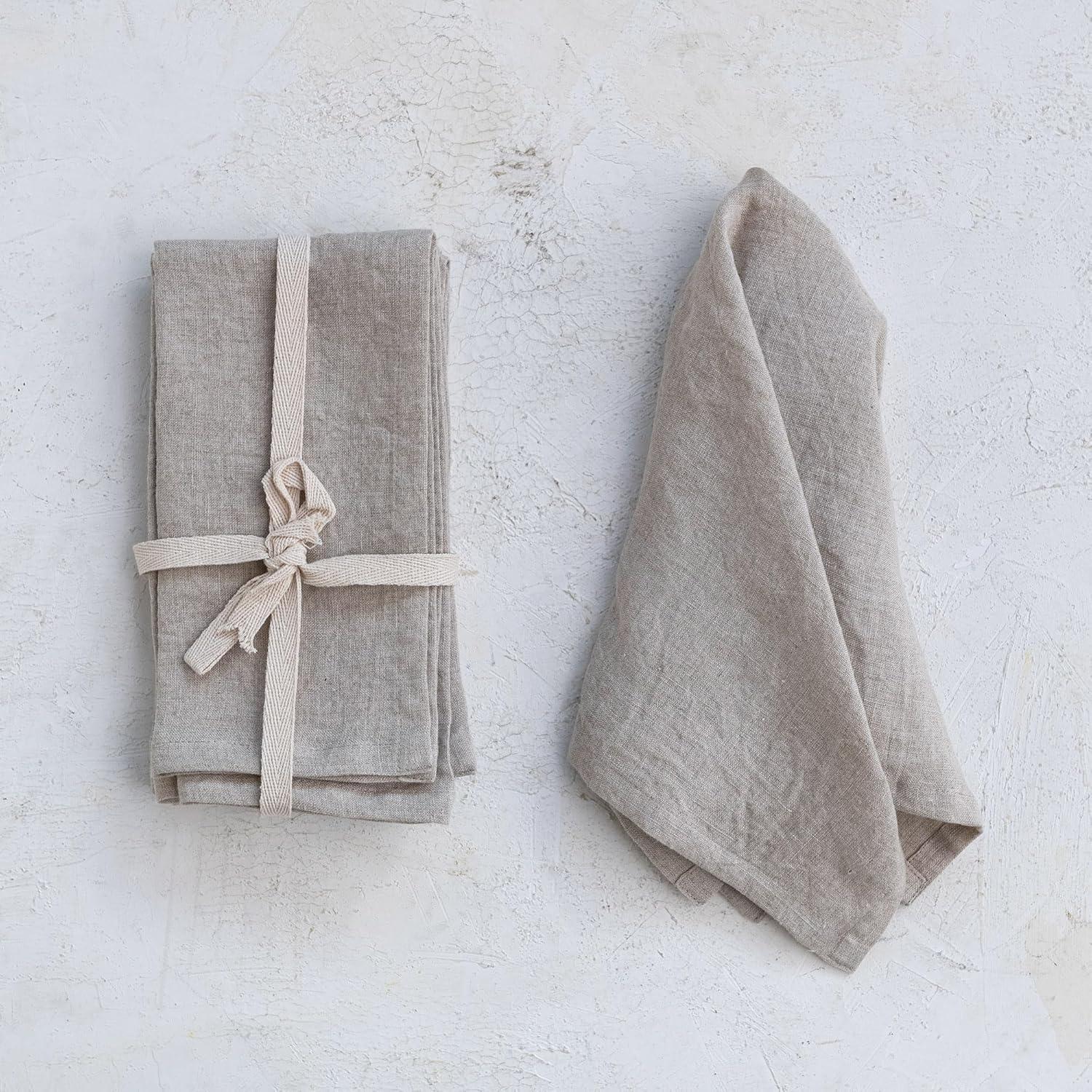 Natural Stonewashed Linen Dinner Napkins Set of Four