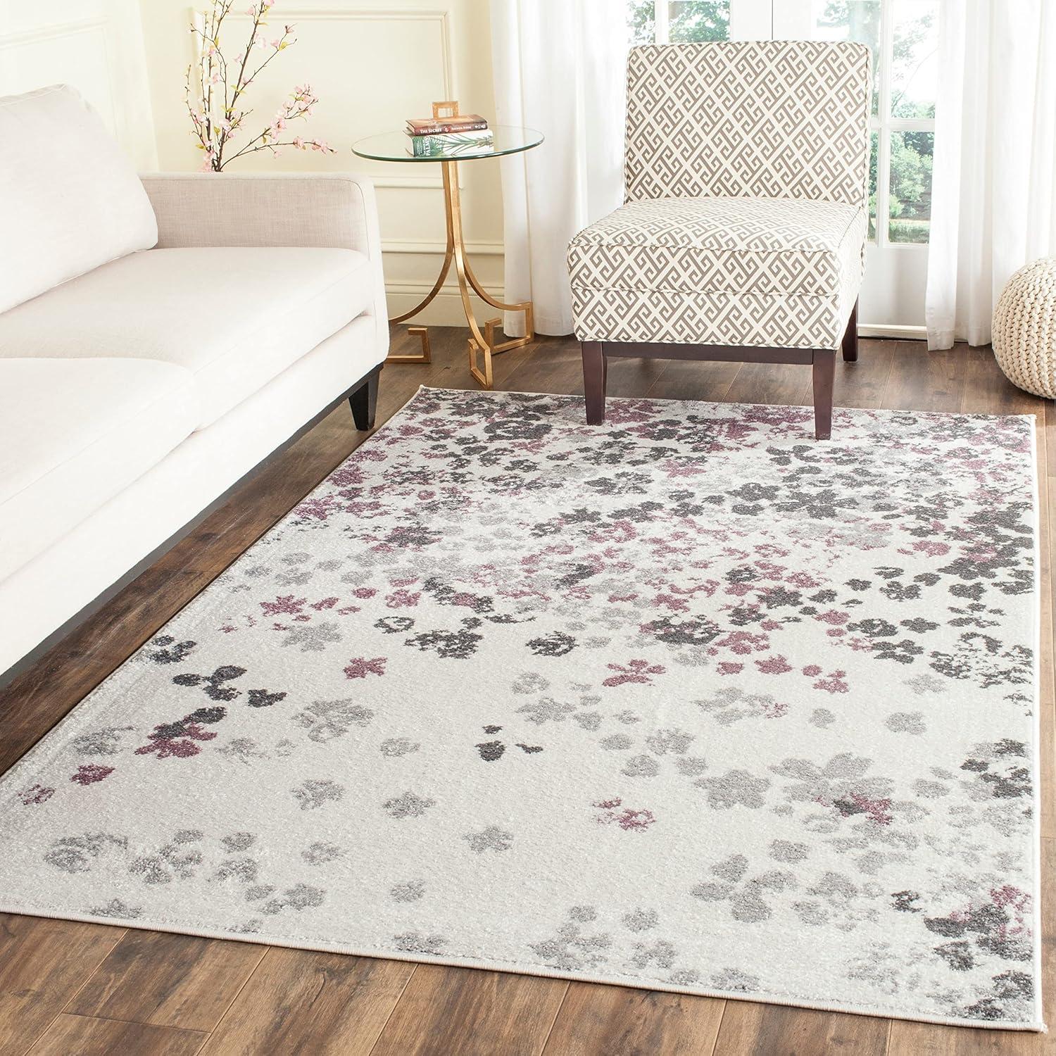 Adirondack Light Grey and Purple Floral 9' x 12' Area Rug