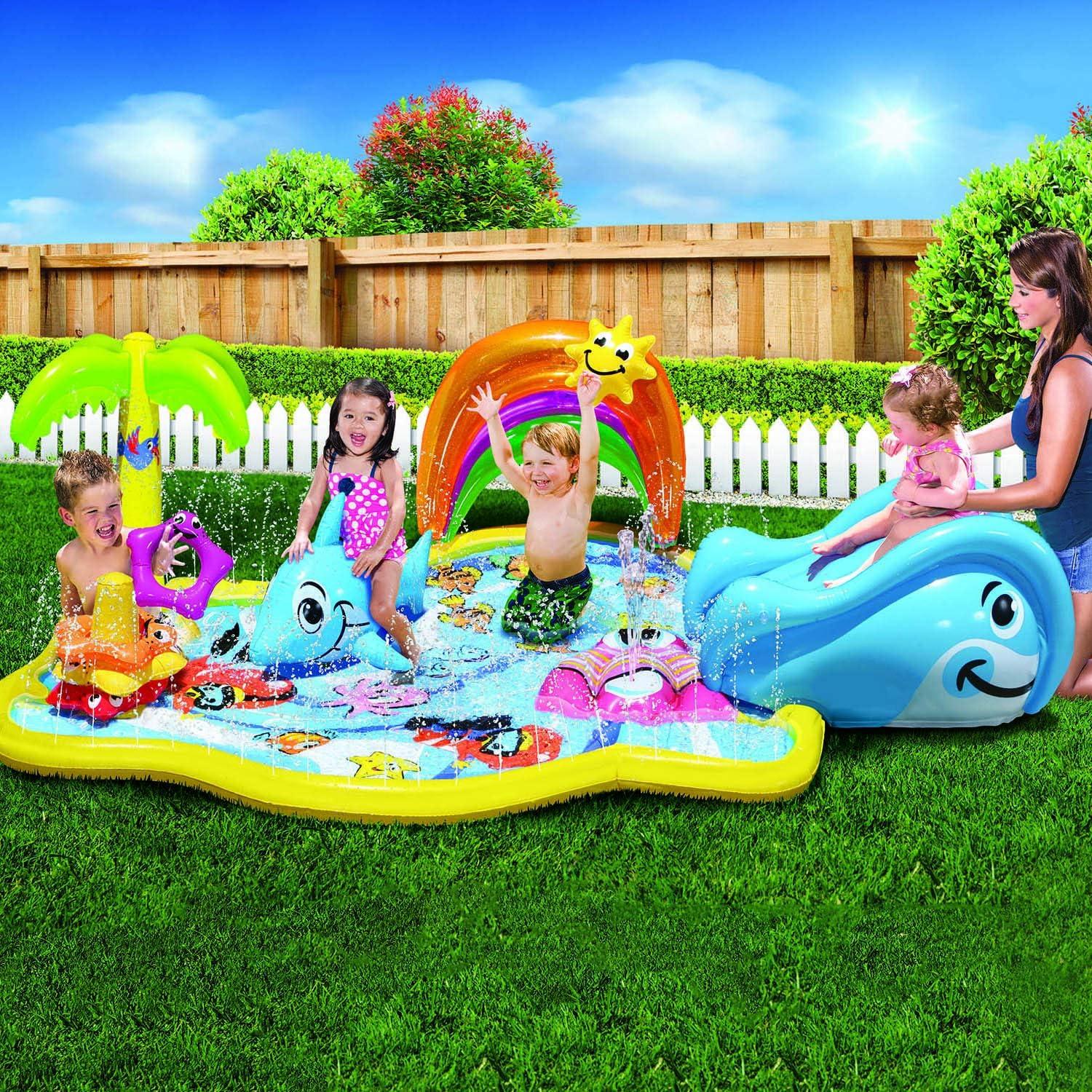 Splish Splash Water Park JR, Length 90 In, Junior Inflatable Outdoor Backyard Water Splash Toy, Multicolor