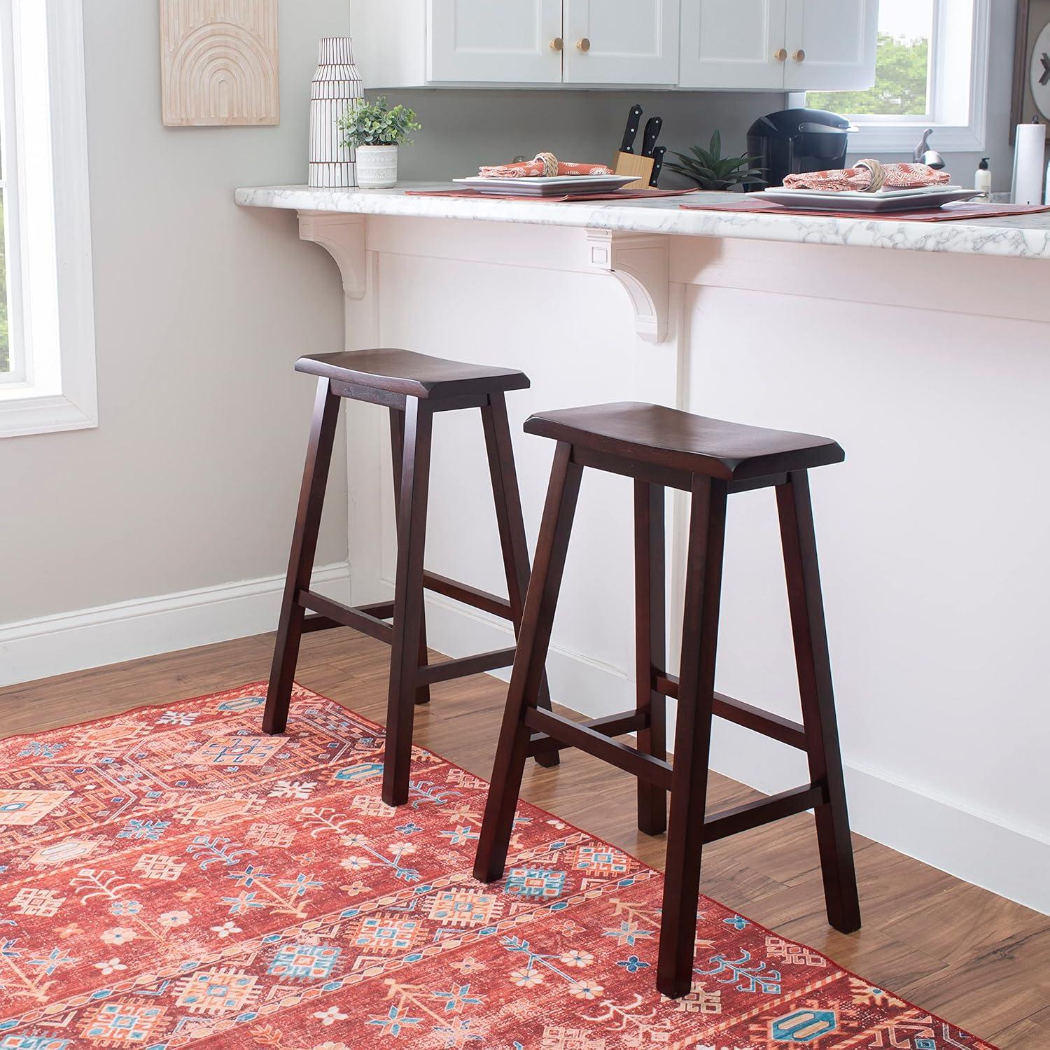 30" Saddle Backless Sloping Seat Barstool Wood Brown - Linon: Rubberwood, Footrest, Fixed Height