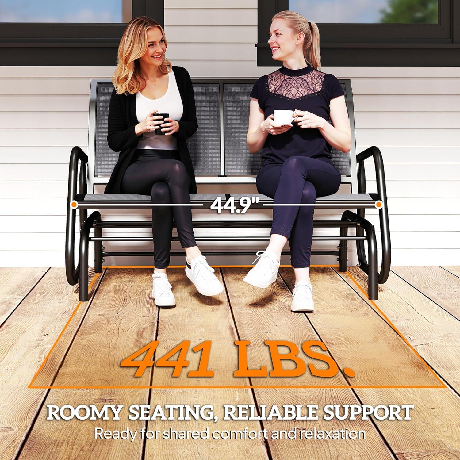 Outsunny 2-Person Outdoor Glider Bench, Patio Double Swing Rocking Chair Loveseat w/Powder Coated Steel Frame for Backyard Garden Porch, Gray