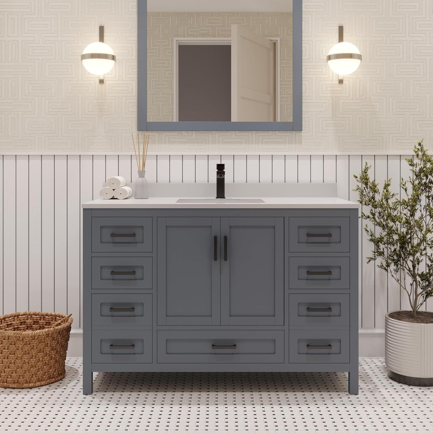 Charcoal Grey 48" Bathroom Vanity with White Quartz Top and Ceramic Sink