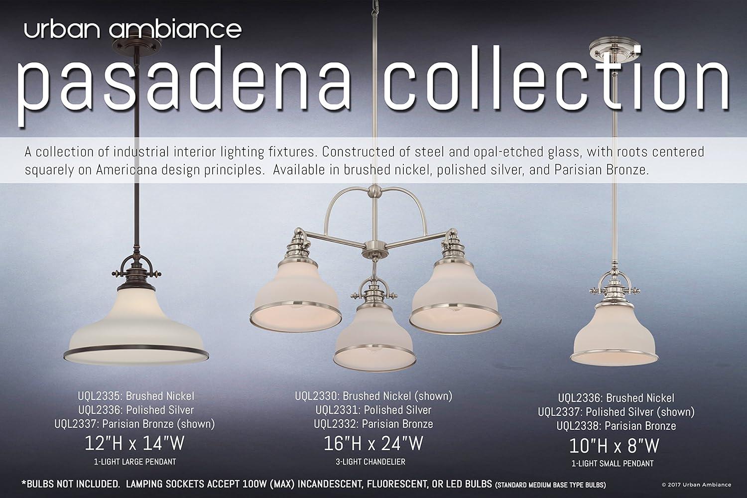 Urban Ambiance Luxury Industrial Hanging Pendant Light, Medium Size: 11.5"H x 13.5"W, with Americana Style Elements, Nostalgic Design, Oil Rubbed Parisian Bronze Finish and Opal Etched Glass, UQL2335