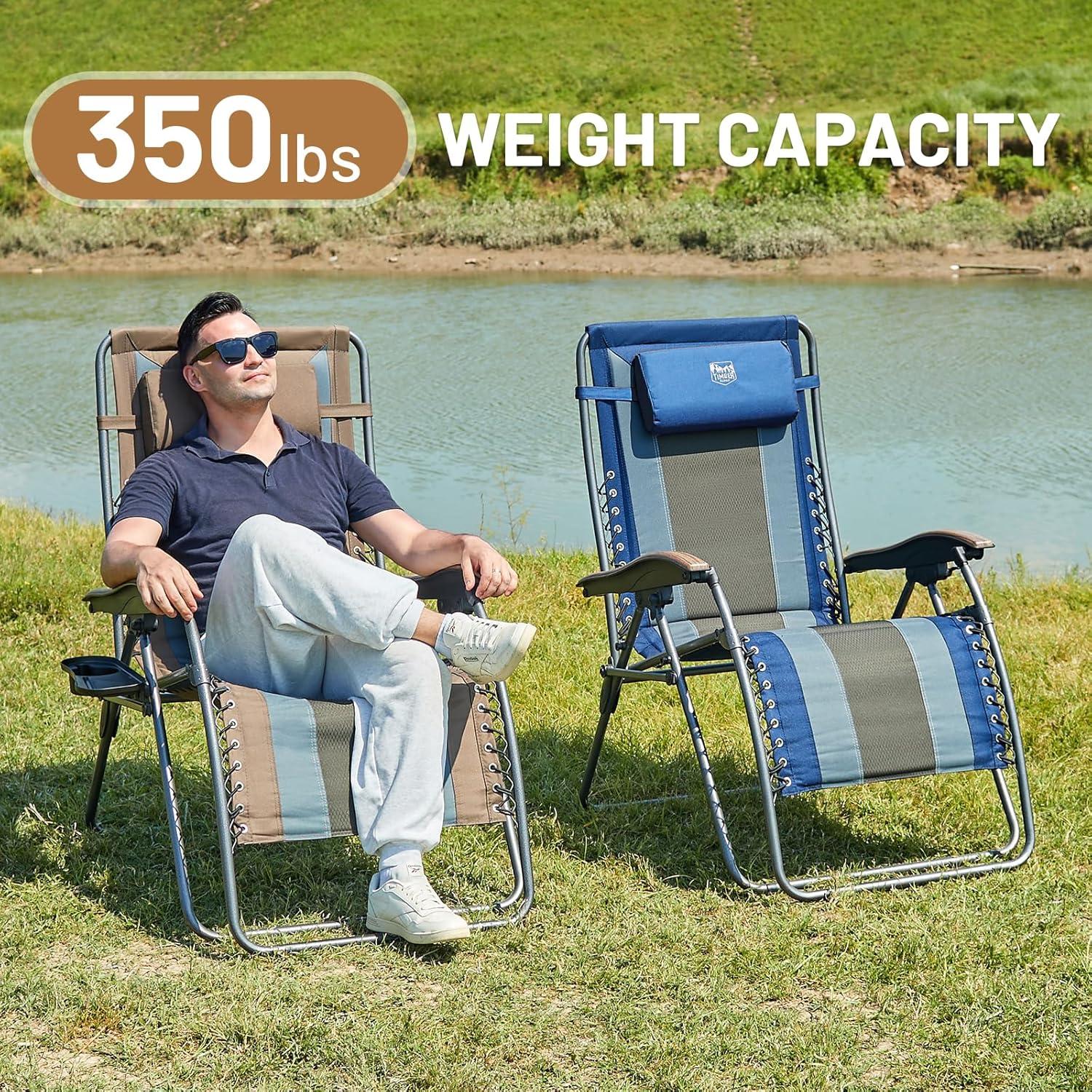 TIMBER RIDGE Oversized Zero Gravity Chair, Padded Reclining Lounge Chair with Adjustable Headrest & Cup Holder, Heavy Duty Support 350 lbs, Foldable for Camping, Lawn, Outdoor & Indoor