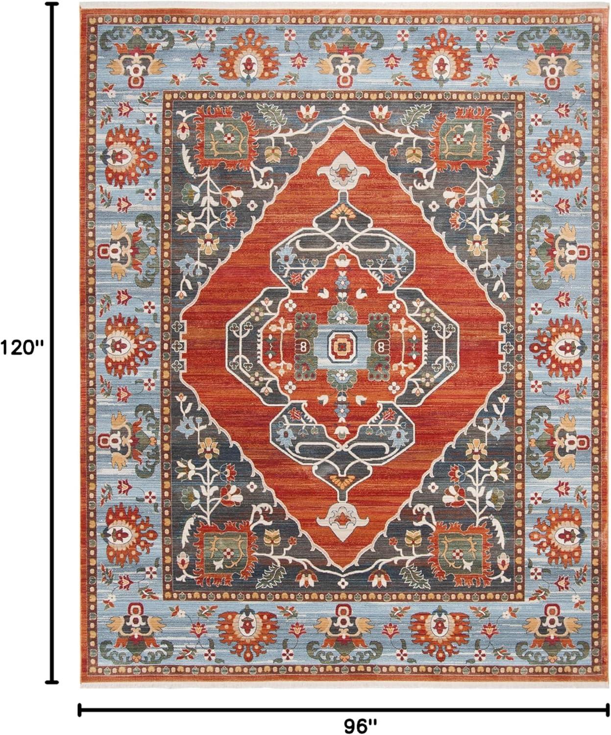 SAFAVIEH Vintage Persian Yvonne Floral Bordered Polyester Rug, Blue/Light Blue, 8' x 10'