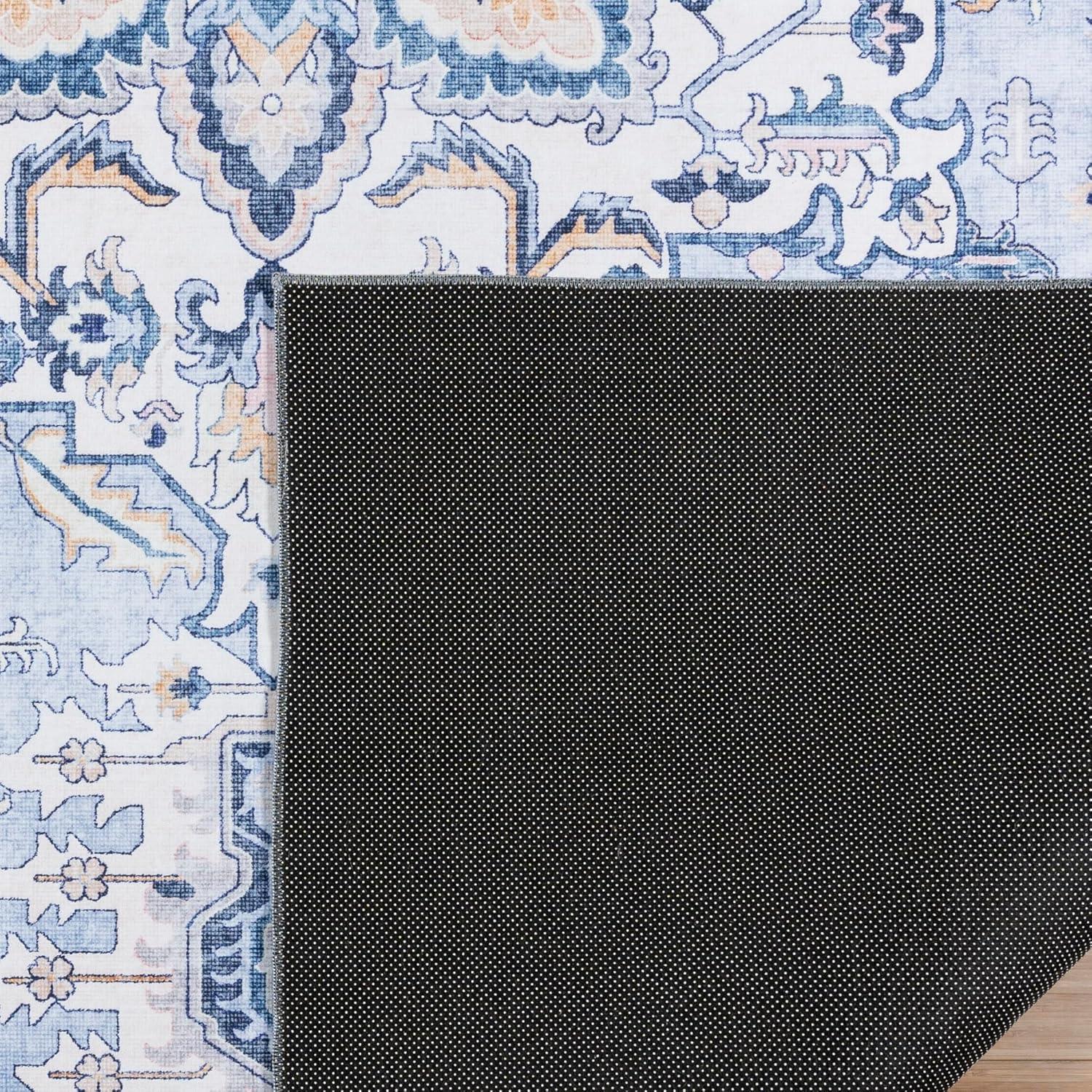 Gertmenian Crystal Print Tiefi Traditional Medallion Navy Blue Ivory Multi Washable Flat Pile Indoor Area Rug