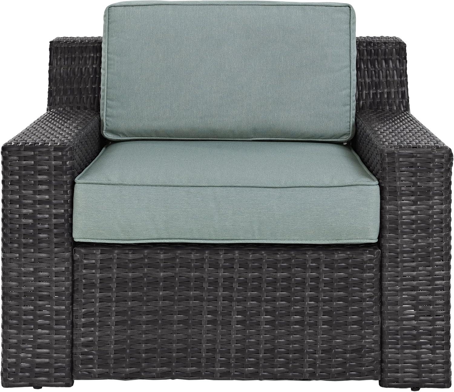 Beaufort Outdoor Steel Arm Chair Mist/Brown - Crosley: Woven Resin Wicker, Powder-Coated Frame, UV & Weather-Resistant