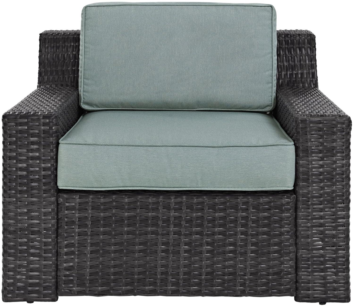 Beaufort Outdoor Wicker Loveseat - Mist - Crosley: Powder-Coated Steel Frame, UV-Resistant, with Foam Cushions