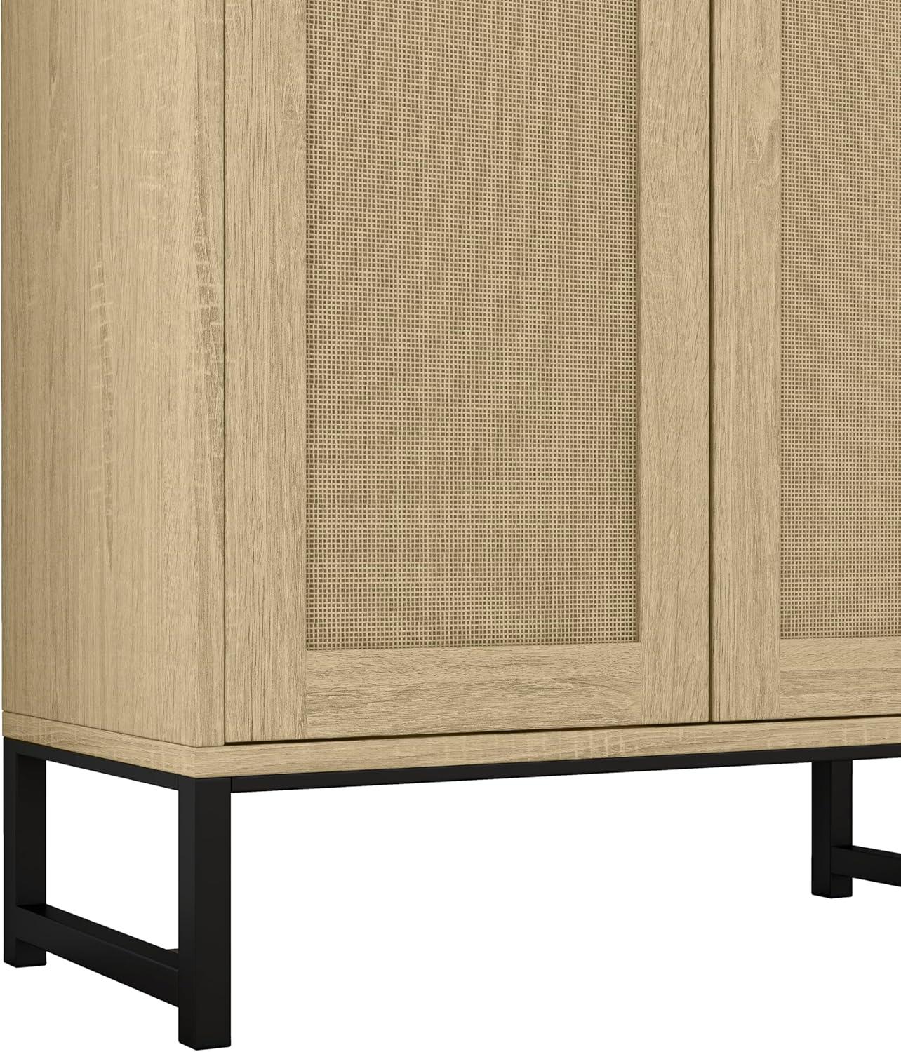 Natural Rattan Decorated Wooden Storage Cabinet with Dual Doors