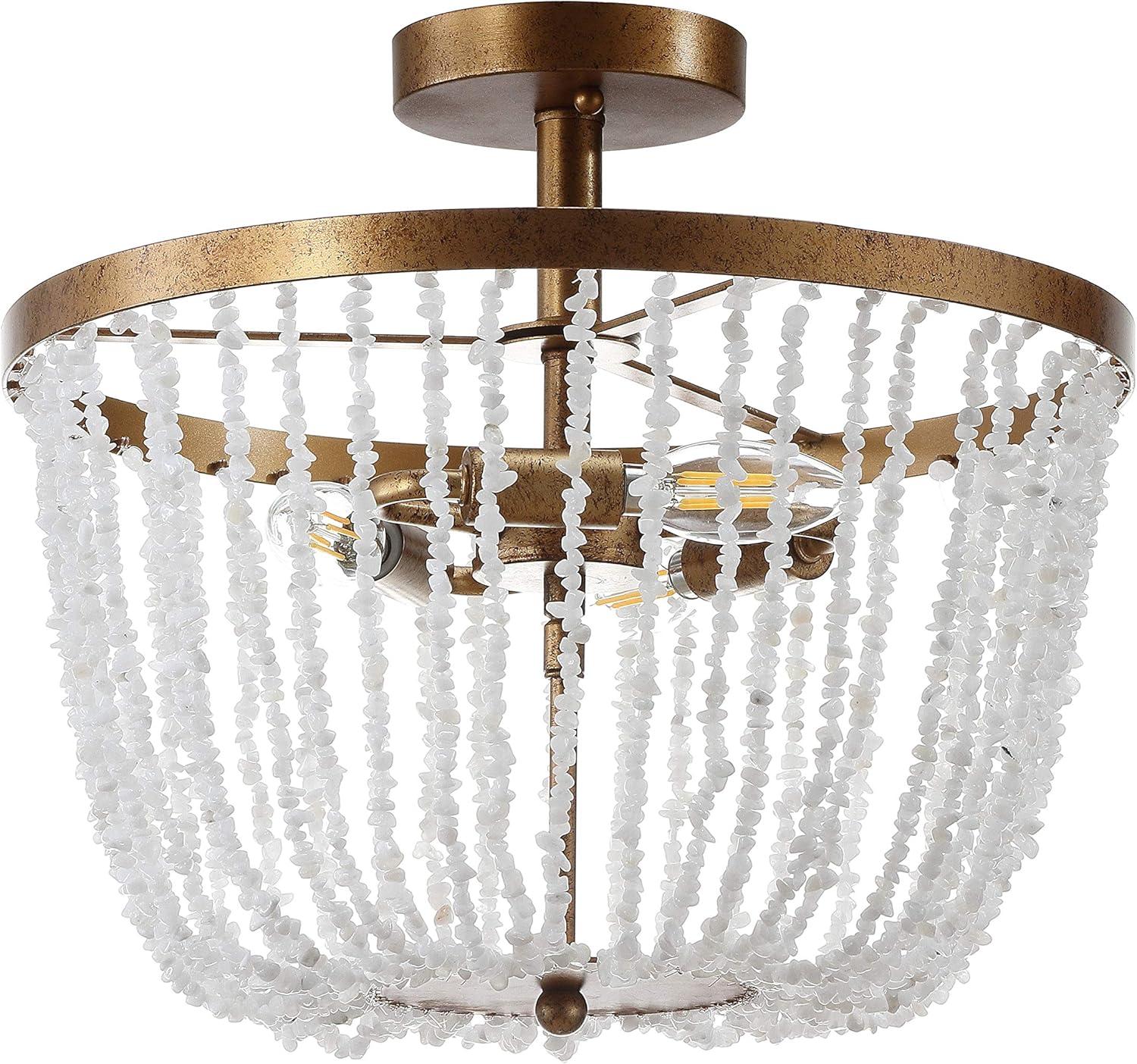 Antique Gold 15" Glass LED Flush Mount Chandelier