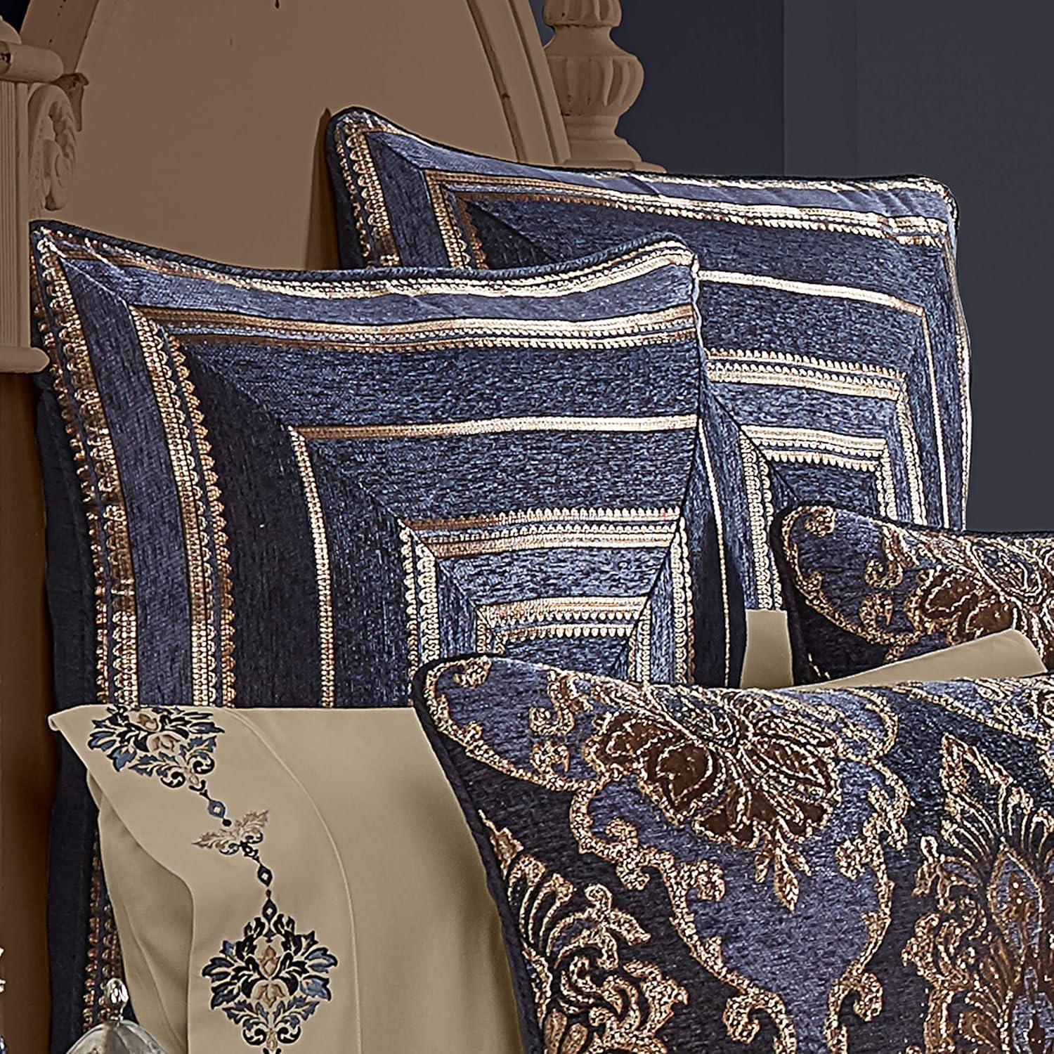 Indigo and Gold Jacquard Polyester Euro Sham, 26x26