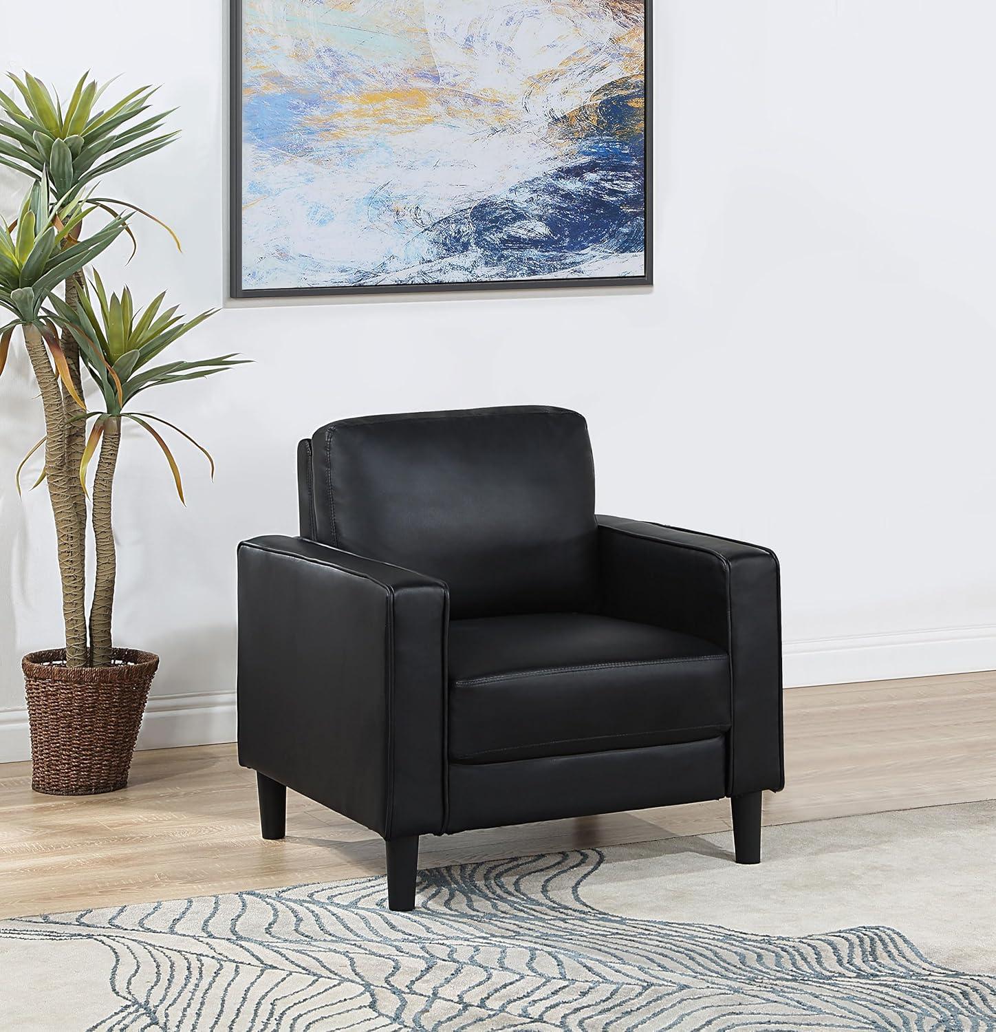 Ruth Black Faux Leather Transitional Accent Chair