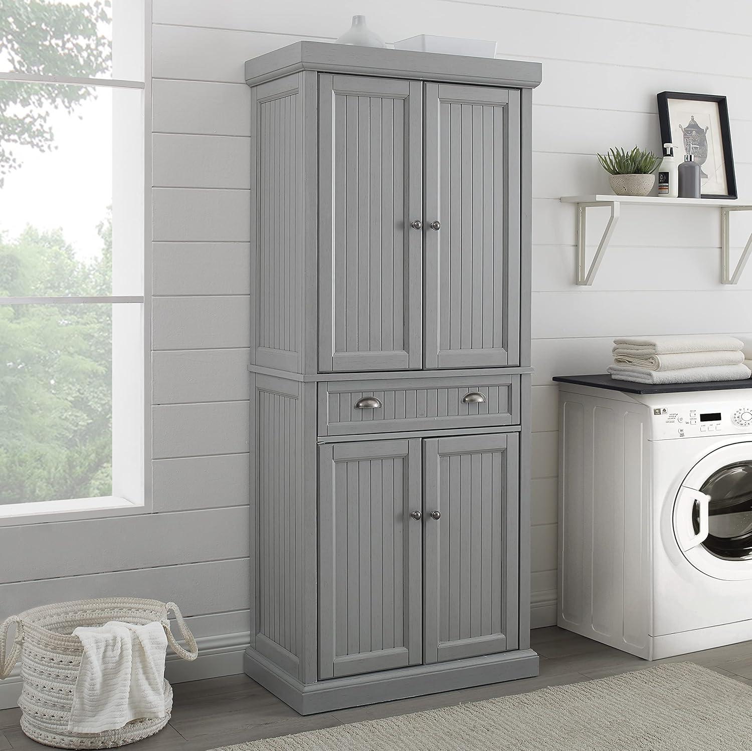 Seaside Distressed Gray 72'' Coastal Kitchen Pantry