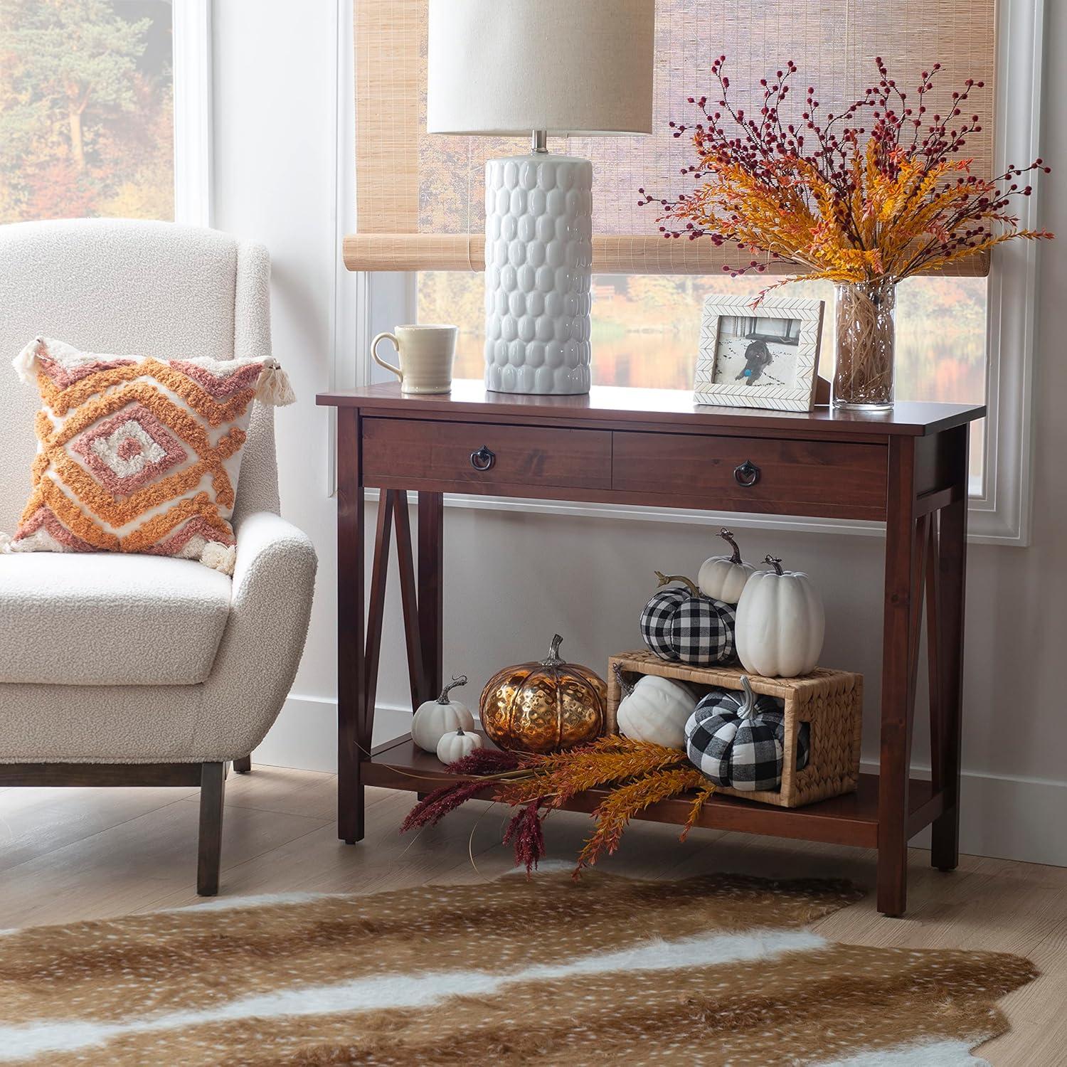 Antique Tobacco Compact Wooden Console Table with Storage