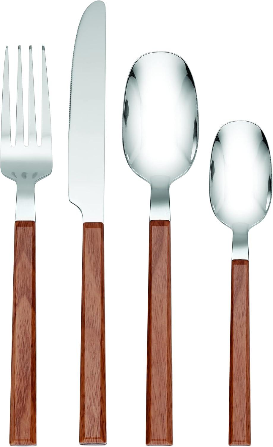 Henley Medium Wood and Stainless Steel 16-Piece Flatware Set