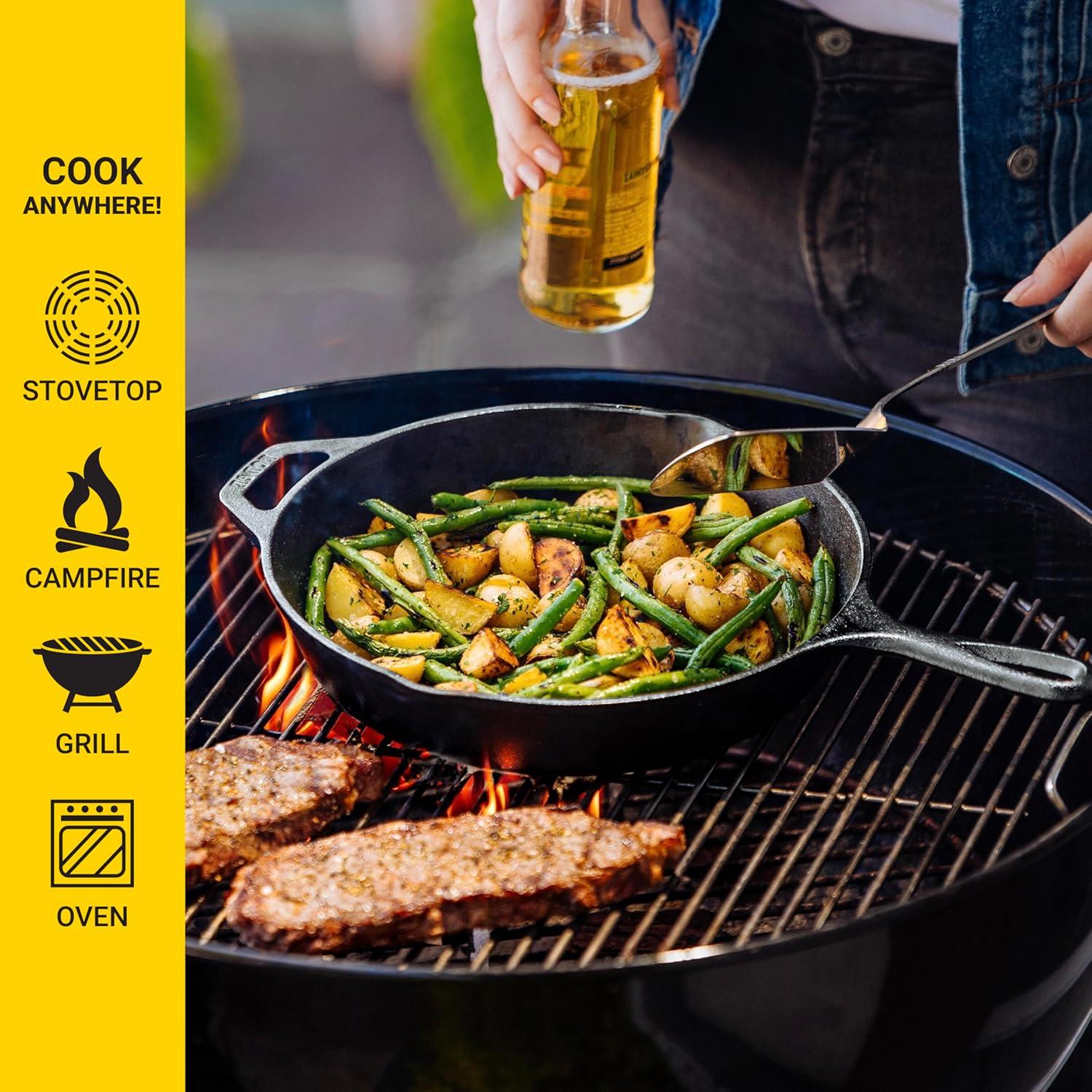 Lodge 10.25" Cast Iron Skillet: Preseasoned, Tarnish & Heat-Resistant, Gas & Electric Compatible, 6" Handle