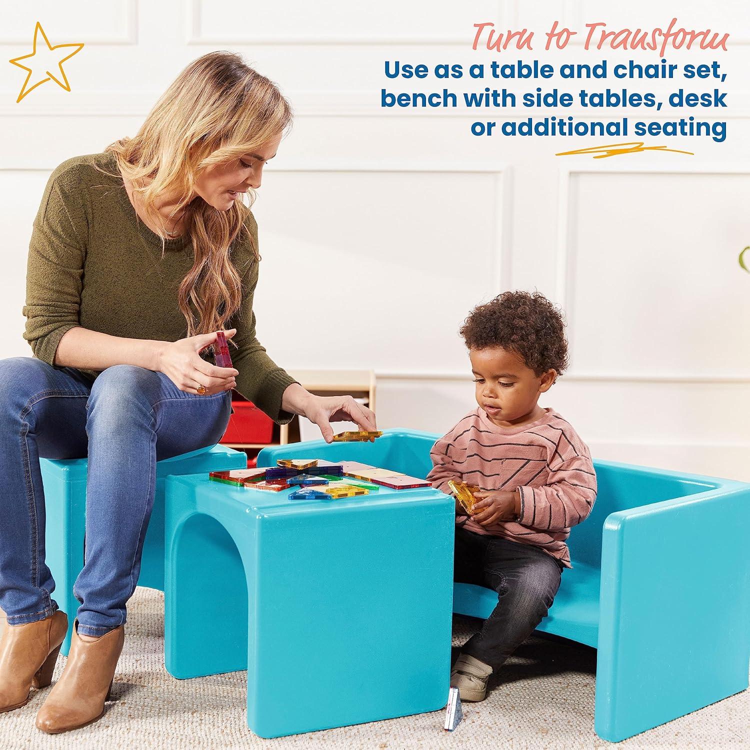 ECR4Kids Tri-Me Table and Cube Chair Set, Multipurpose Furniture, 3-Piece