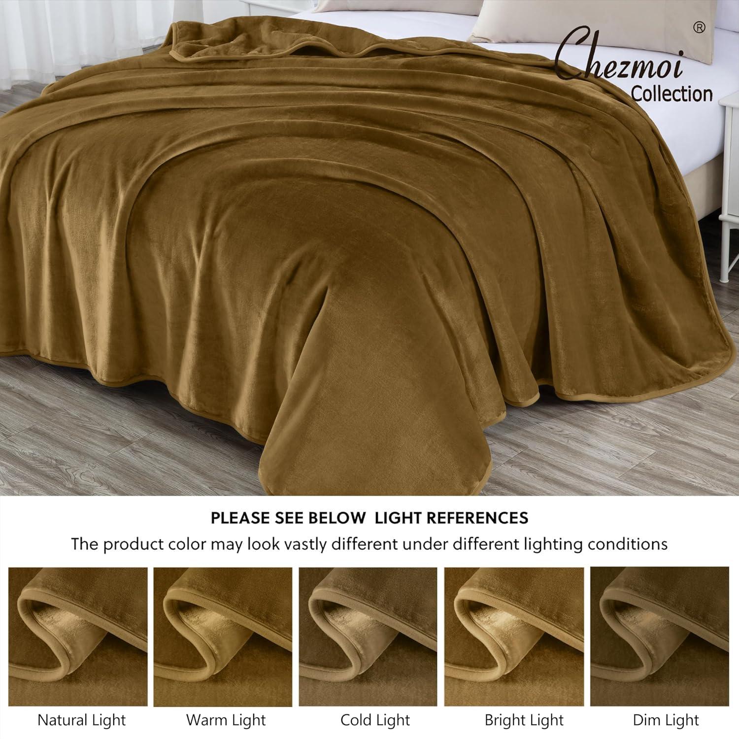 Chezmoi Collection Heavy Thick Korean Style Faux Mink Blanket Single Ply 9 Lbs, 750GSM Silky Soft Plush Raschel Mink Blanket, 85" x 95" Asia King Size, Solid Toffee