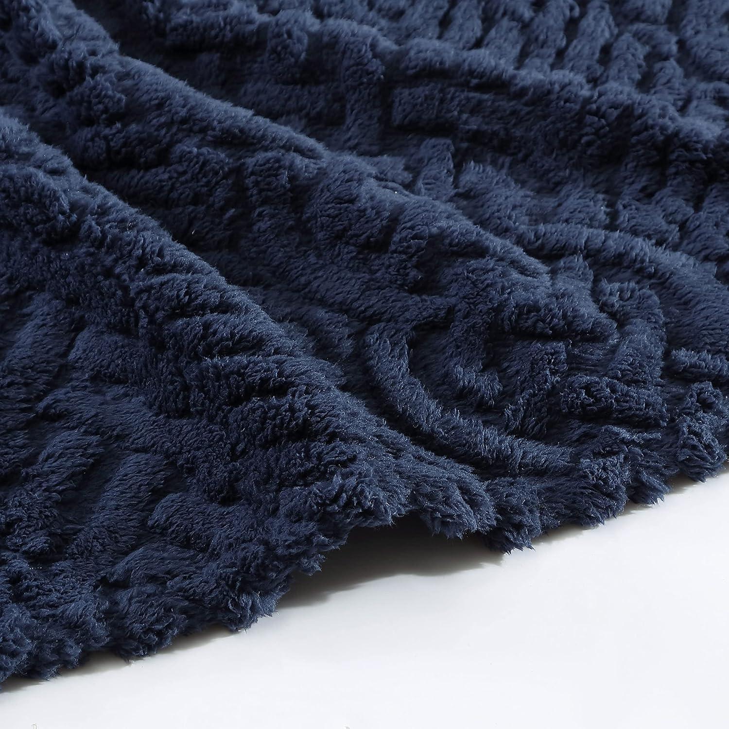 Navy Heavyweight Cable Knit Sherpa Reversible Blanket