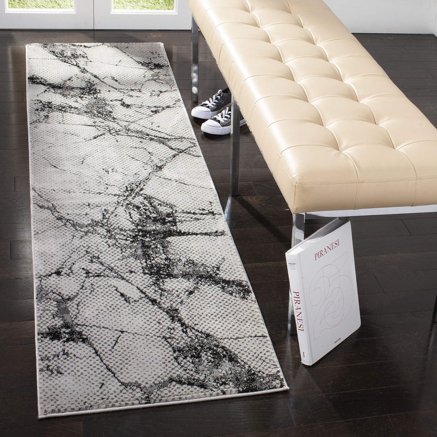 Reversible Gray Abstract Synthetic 24" x 7" Rug