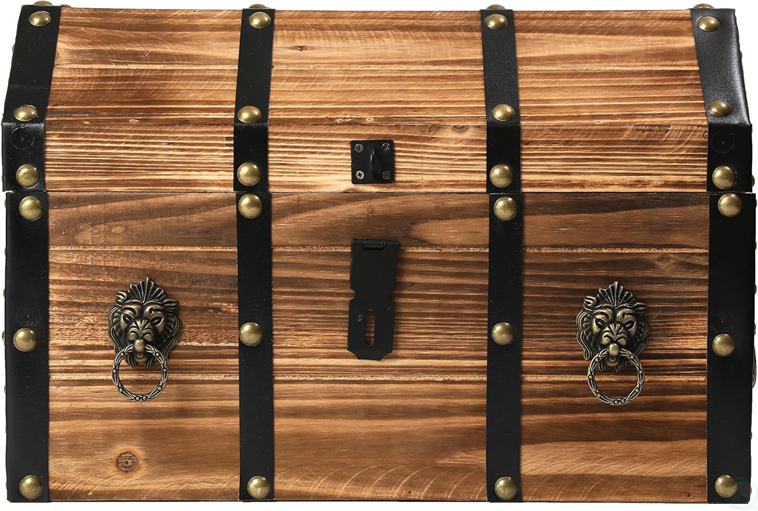 Vintiquewise Large Wooden Decorative Lion Rings Pirate Trunk with Lockable Latch and Lock