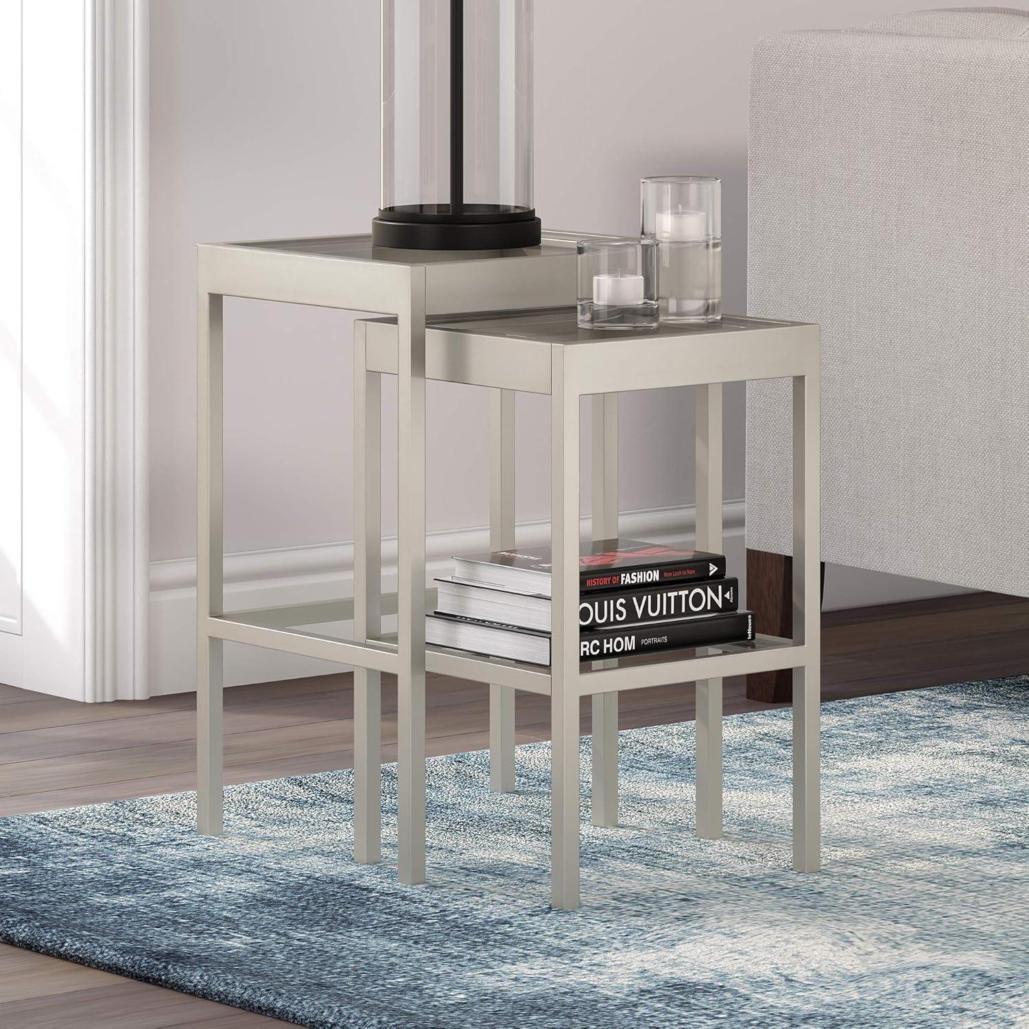 Evelyn&Zoe Alexis Rectangular & Square Nested Side Table, Nickel