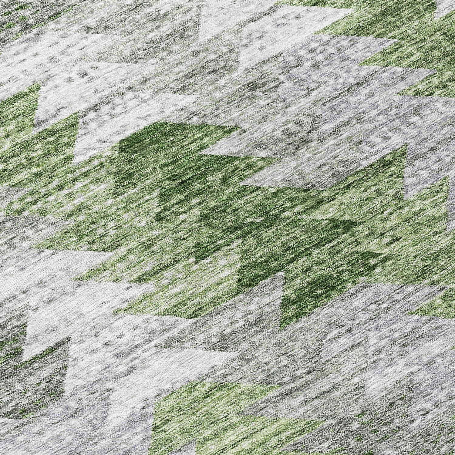 Green and Gray Rectangular Machine Washable Area Rug