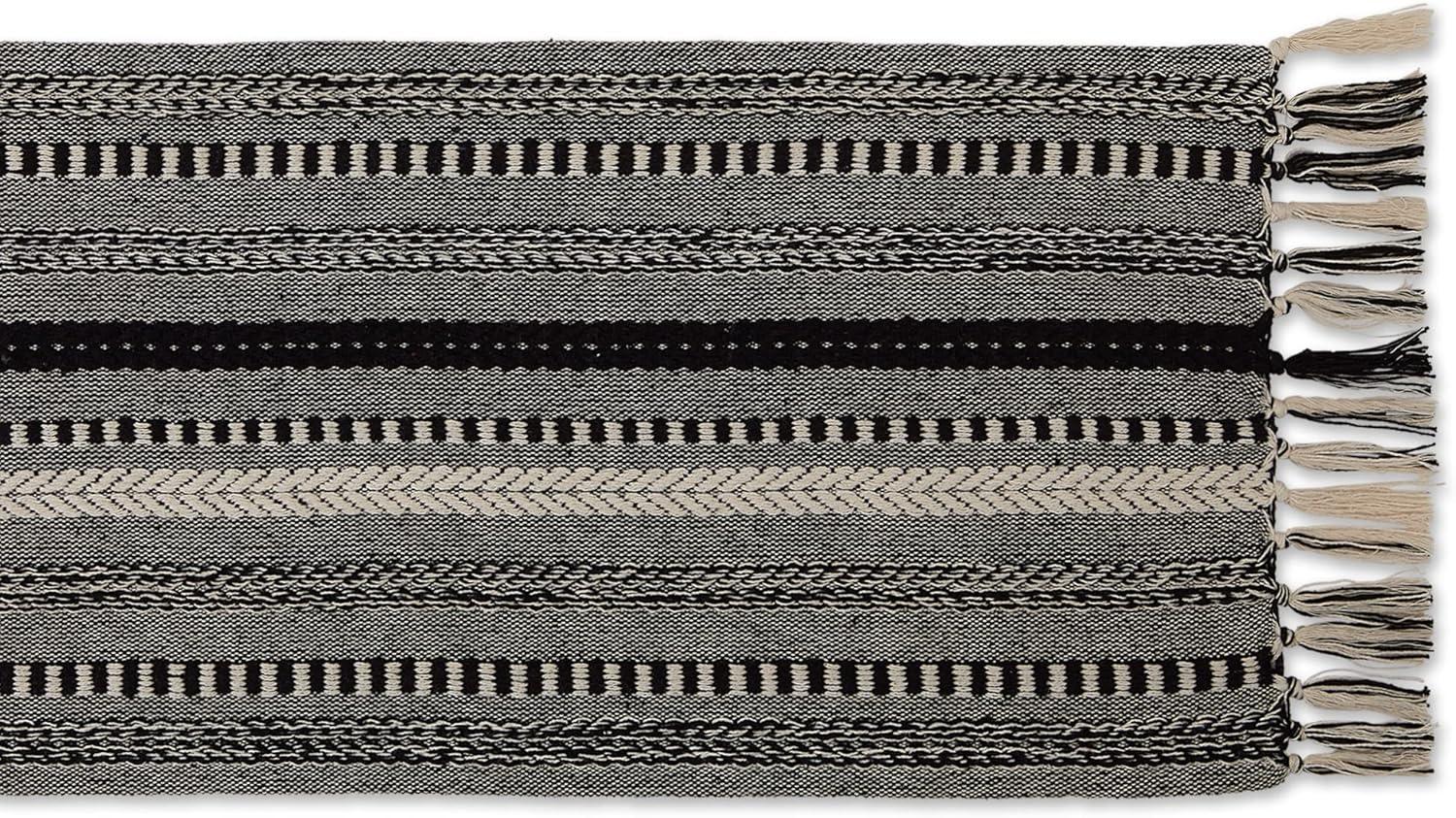 DII 15x72" Modern Cotton Braided Stripe Table Runner in Black/White