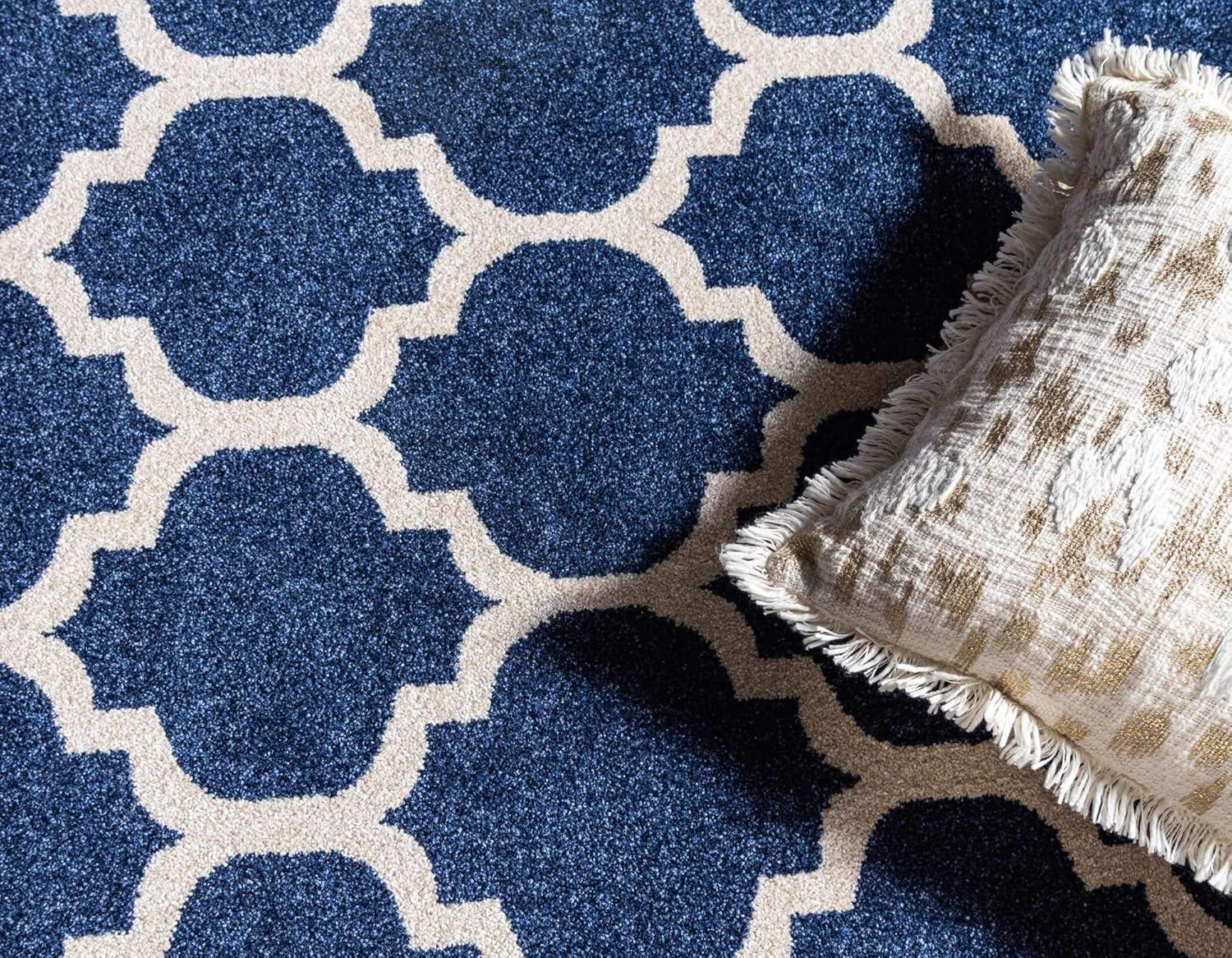 Unique Loom 4' 1 x 6' 1 Trellis Philadelphia Dark Blue Area Rug