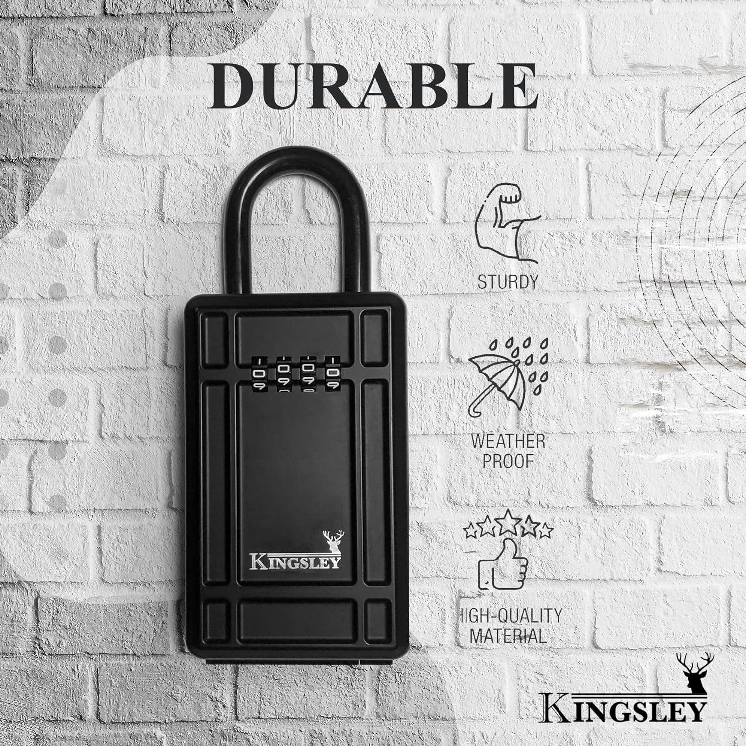 Key Lock Box, Kingsley KL313 Large Capacity Key Storage Box with Resettable Code, 4 Digit Combination Lock Box for Spare Keys, Water Resistant Key Box or Hanging Lock Box for Home, Airbnb, etc.