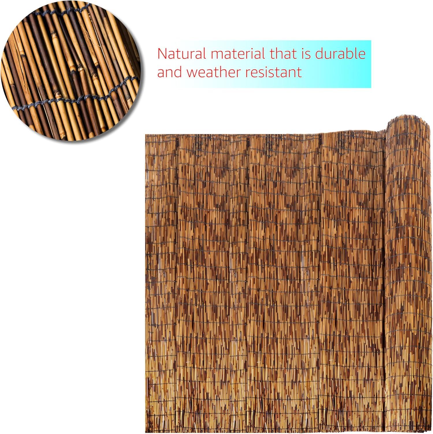 16.4 ft x 4 ft Bamboo Reed Privacy Screen Fence For Patio or Balcony (Brown)