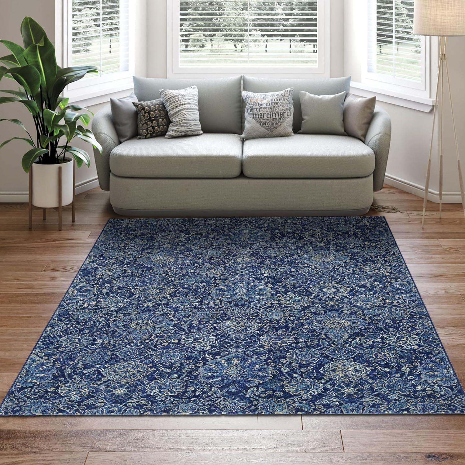 Easton Transitional Navy-Sapphire Washable Area Rug, 2' x 3'7"