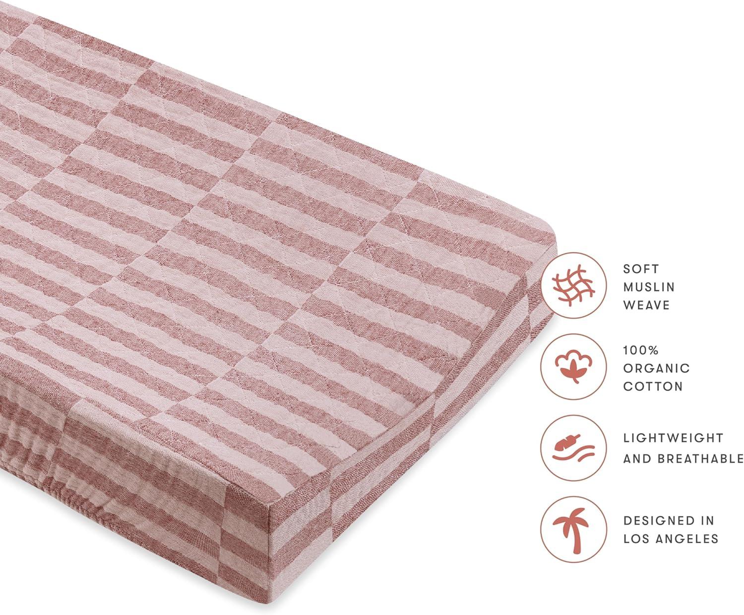 babyletto Maroon Stripe Quilted Muslin Changing Pad Cover