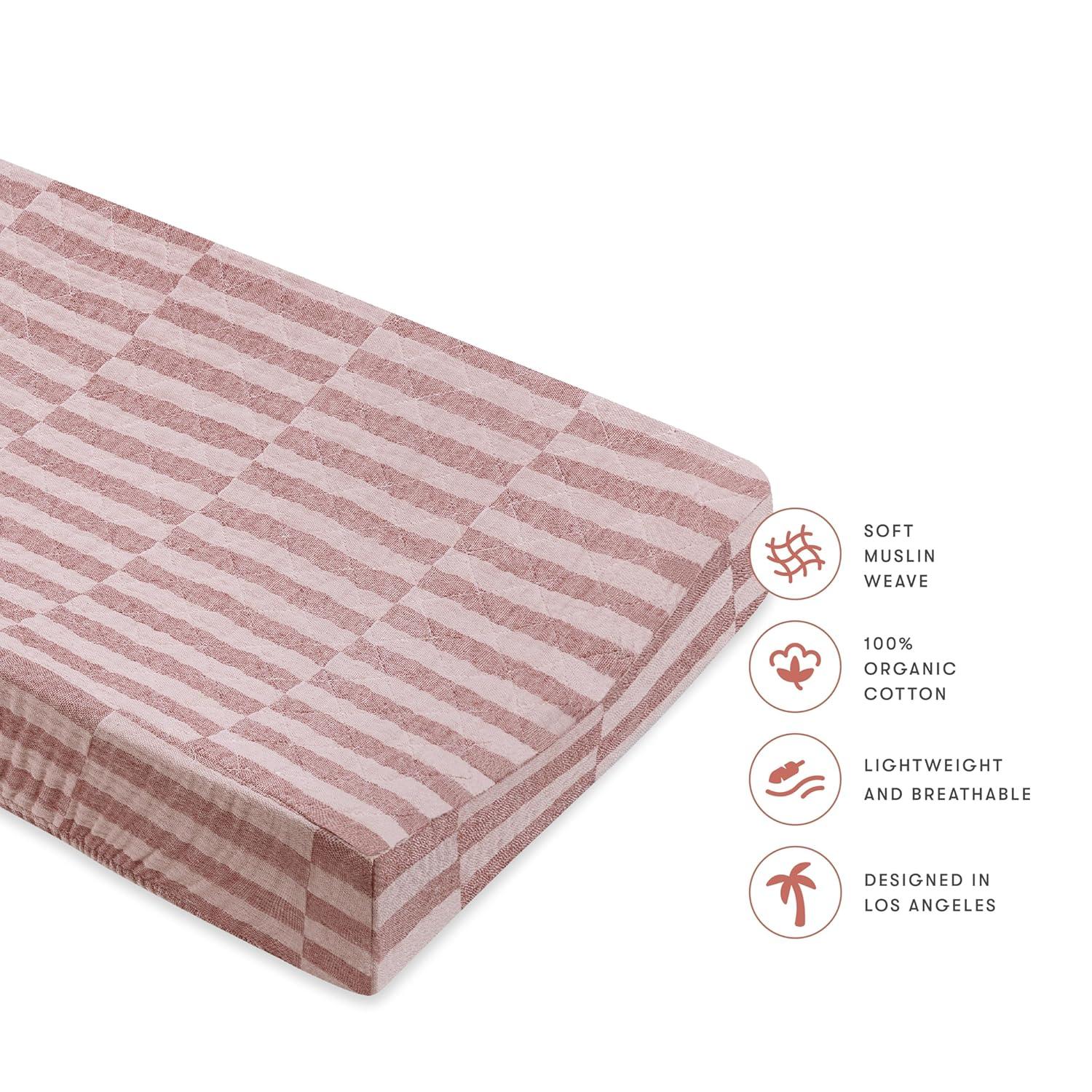 babyletto Maroon Stripe Quilted Muslin Changing Pad Cover