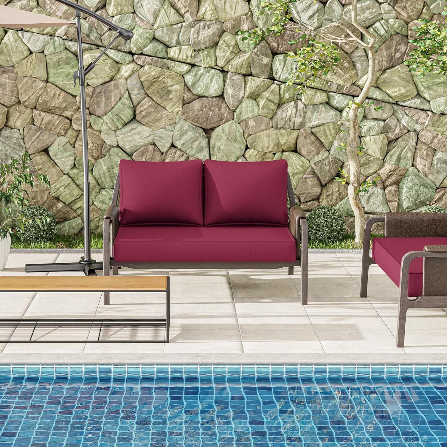 Outdoor Loveseat Cushion Set 46 X 26 Inch Water Repellent & Fadeness Patio Furniture Cushions,Removable Outdoor Couch Cushions with Hidden Zipper & Adjustment Staps for Couch, Bench, and Swing