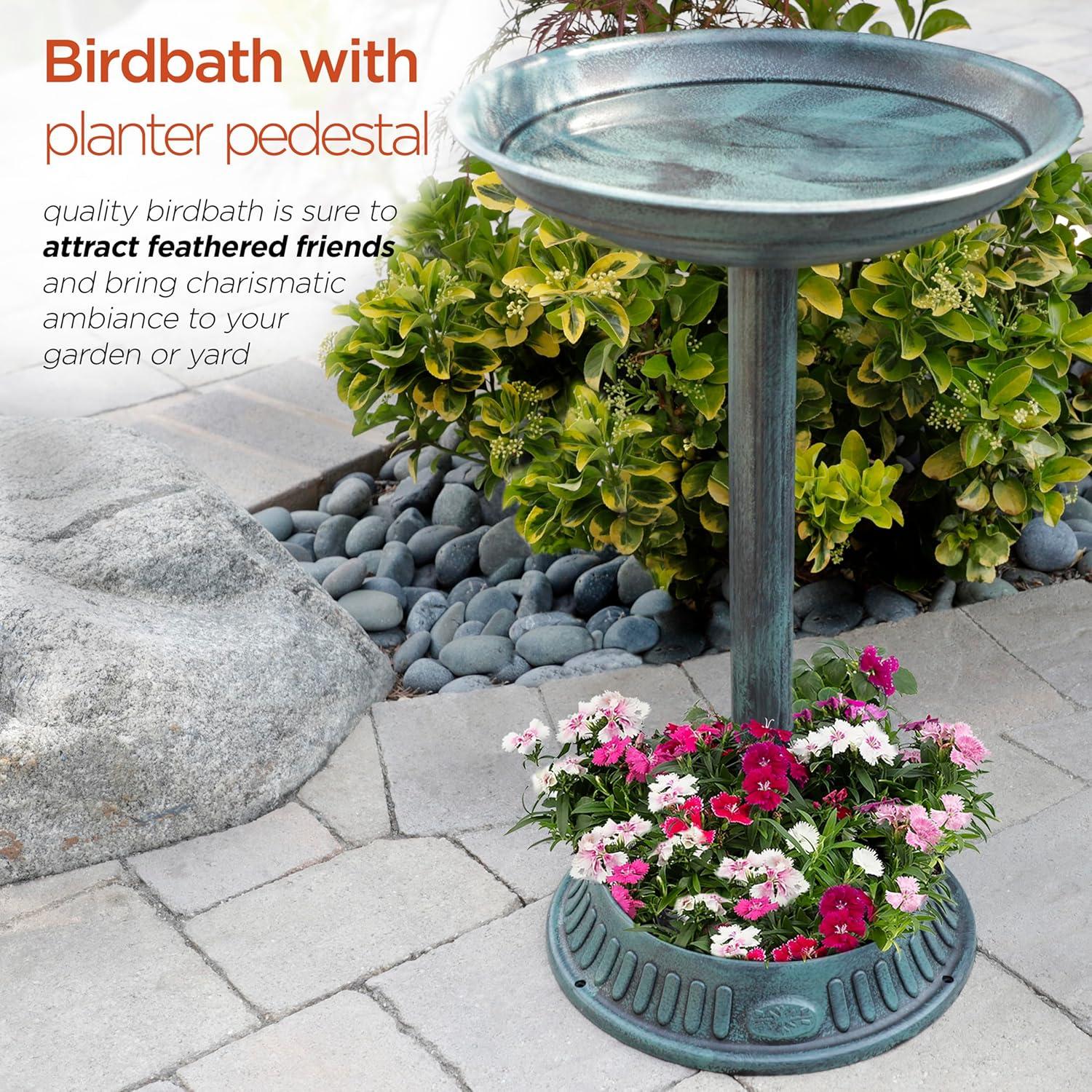 Alpine Corporation 15"x25" Plastic Bird Bath with Planter, Green