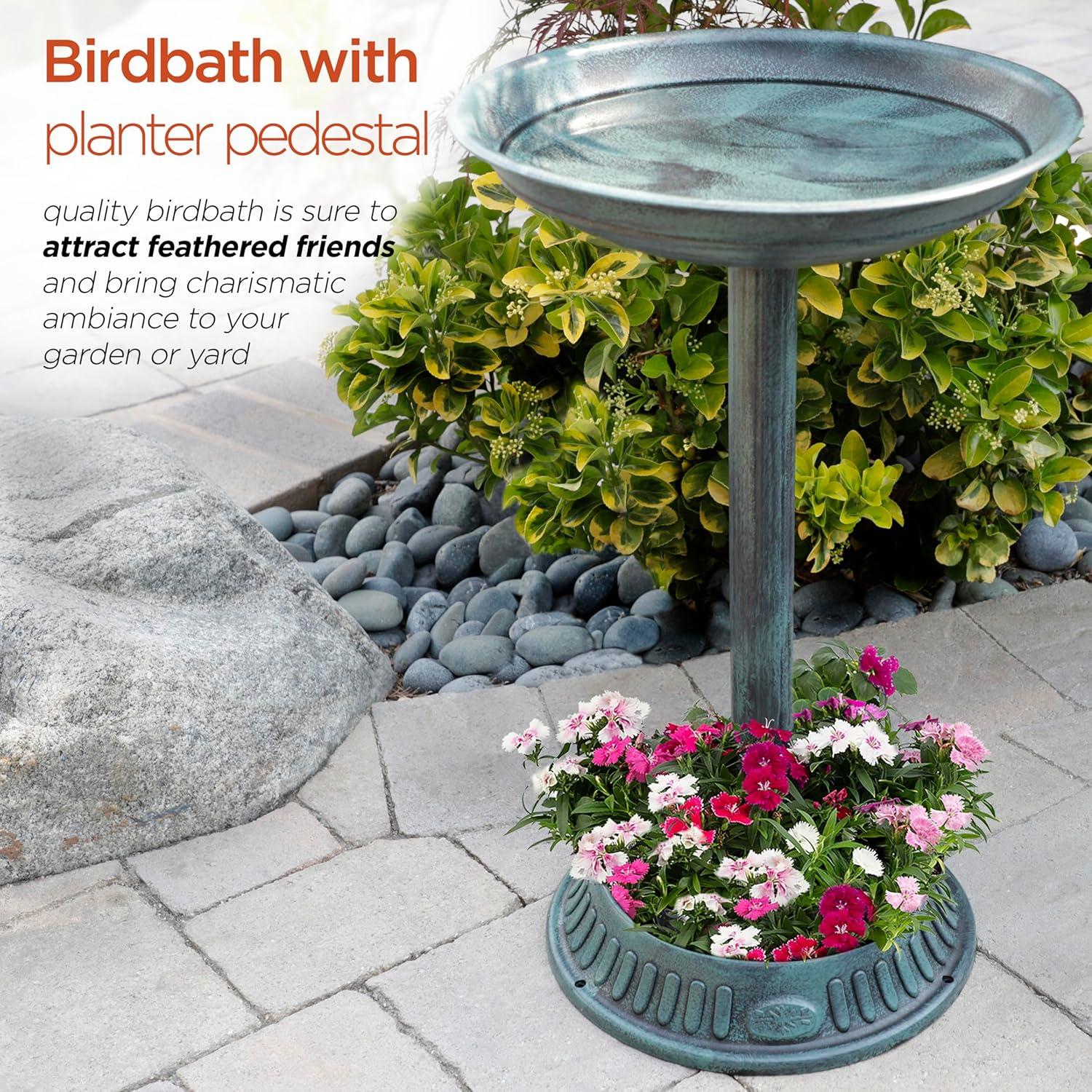 Alpine Corporation Plastic Bird Bath with Plant Adaptability, Green