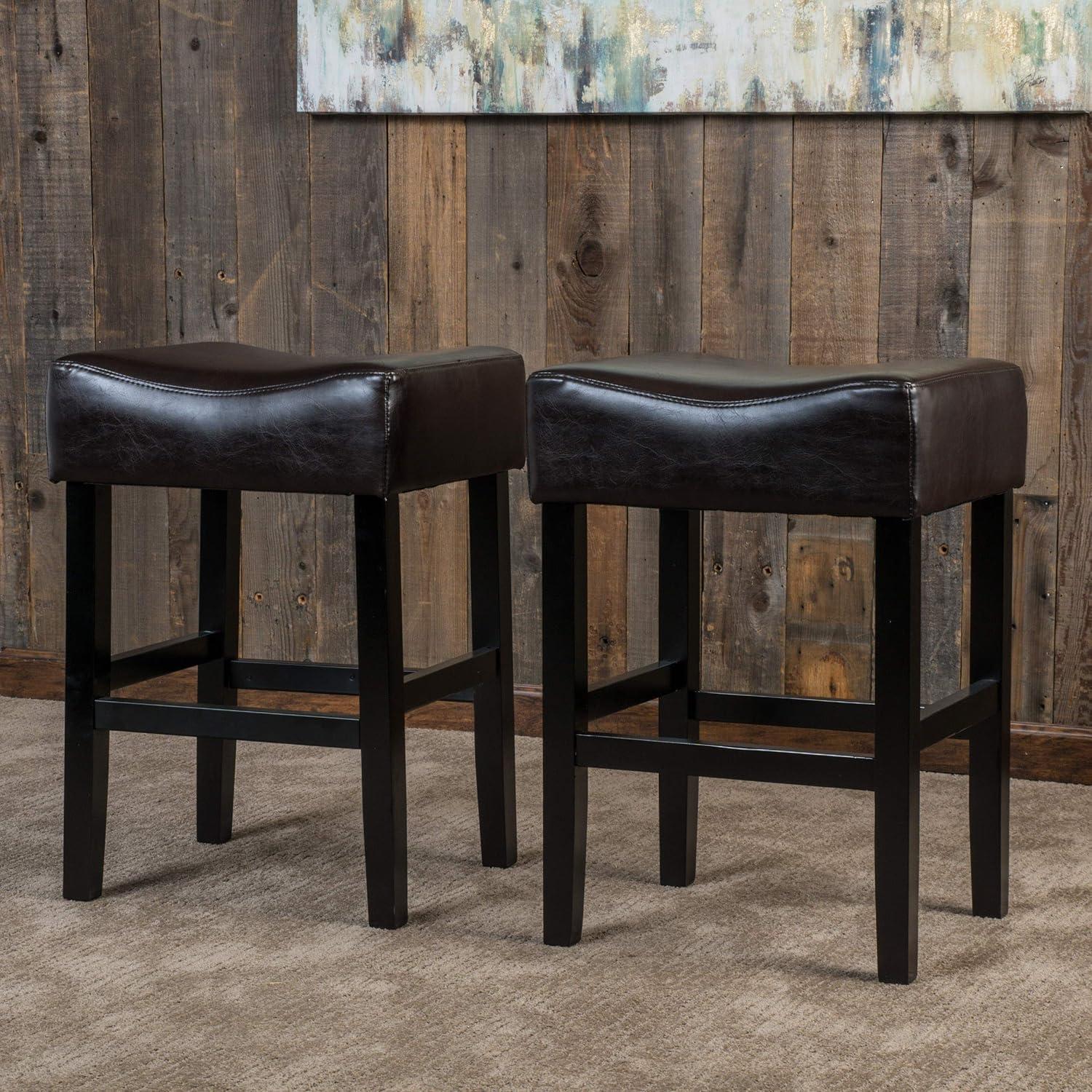 Christopher Knight Home Set of 2 Portman Backless Counter Height Barstools Brown: Upholstered, Wood Frame, 26" Seat Height