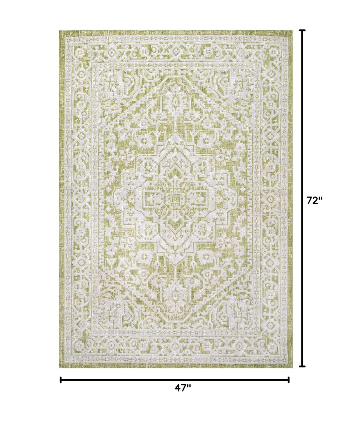 4' x 6' Sinjuri Medallion Textured Weave Indoor/Outdoor Area Rug, Green/Cream - JONATHAN Y