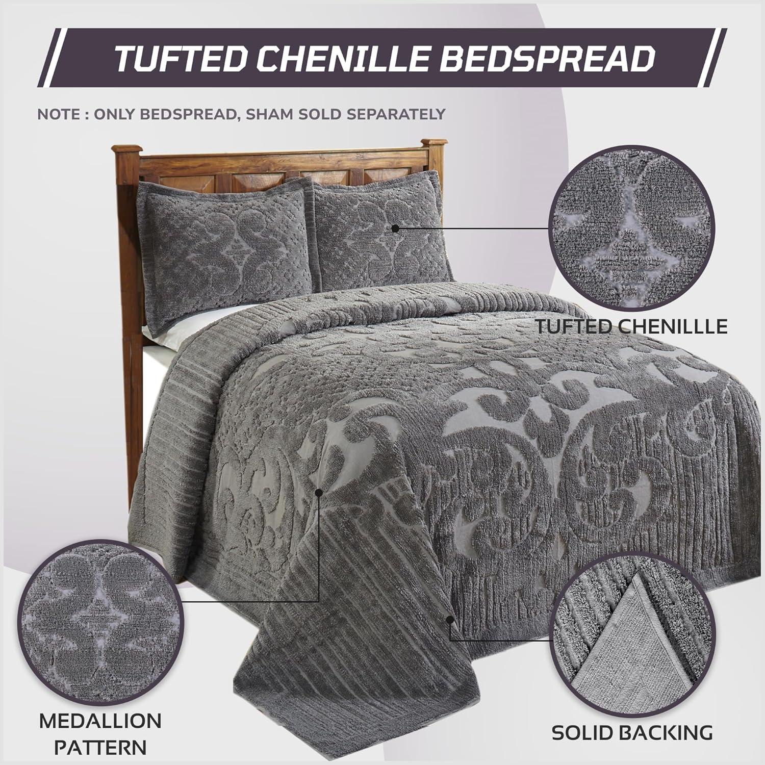 Queen Ashton Collection 100% Cotton Tufted Unique Luxurious Medallion Design Bedspread Gray - Better Trends