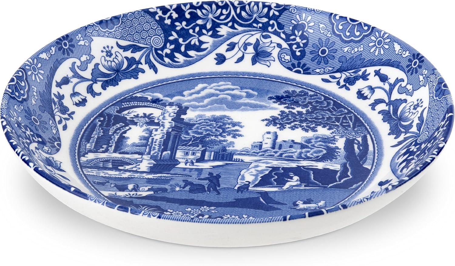 Spode Blue Italian Ascot 8-Inch Cereal Bowl - Decorative Earthenware Dinnerware with Scenic Border Design