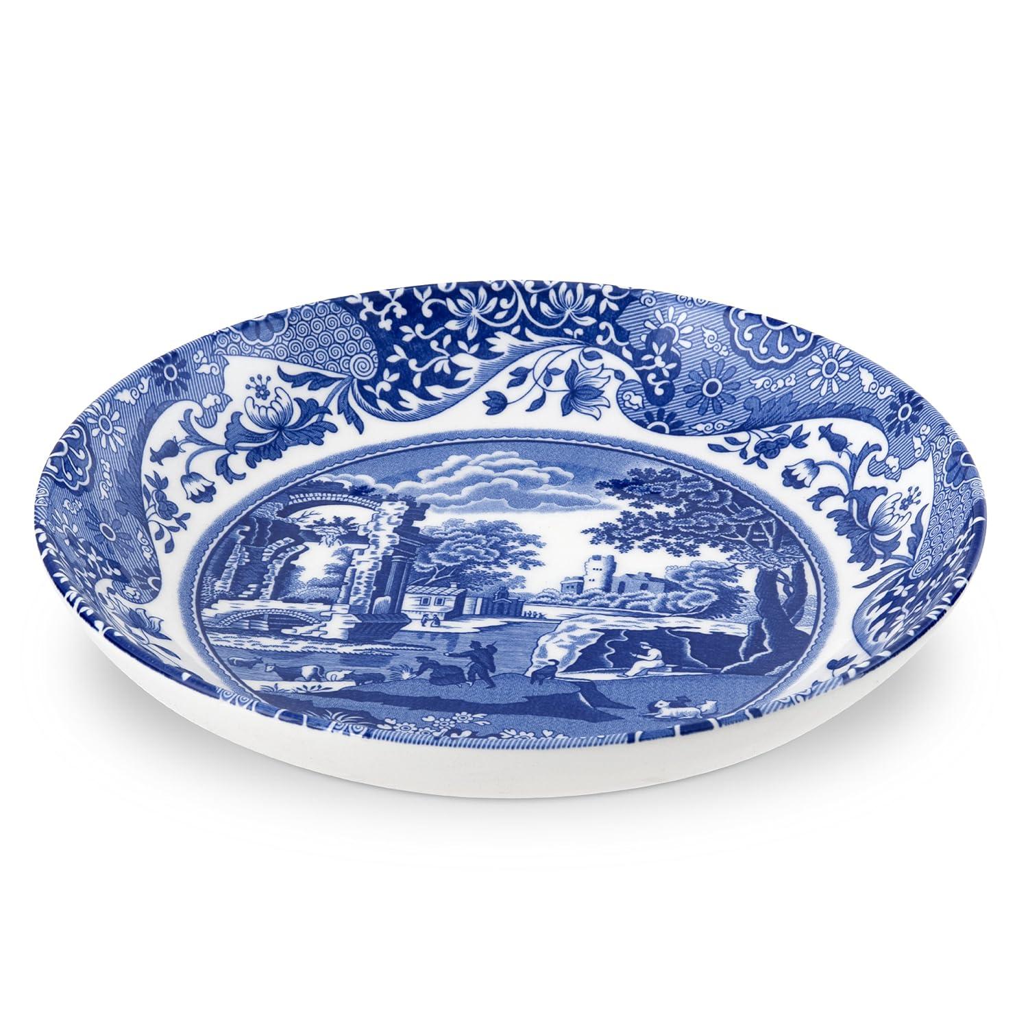 Spode Blue Italian Ascot 8-Inch Cereal Bowl - Decorative Earthenware Dinnerware with Scenic Border Design