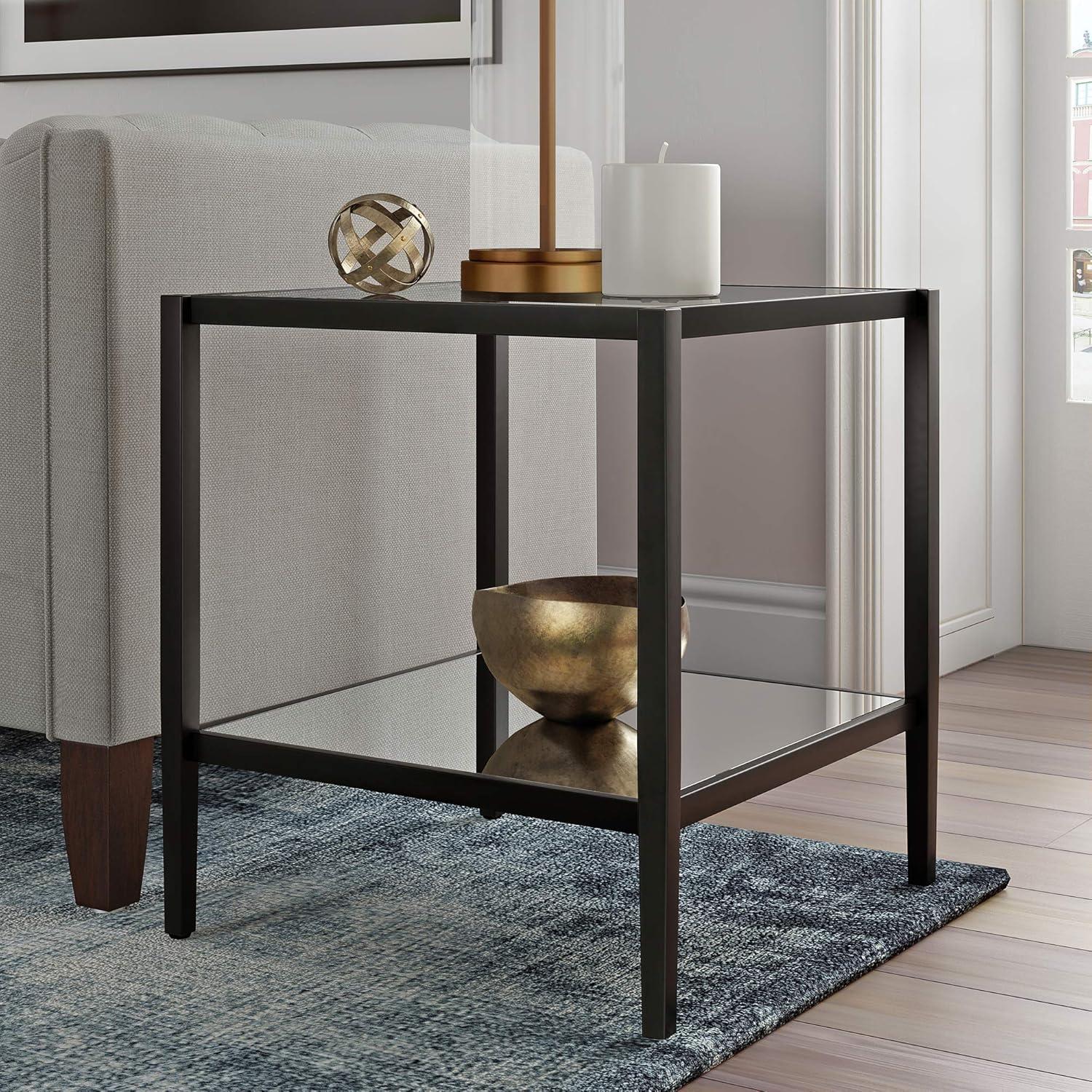 Evelyn&Zoe Hera 20" Wide Square Side Table with Mirror Shelf, Blackened Bronze