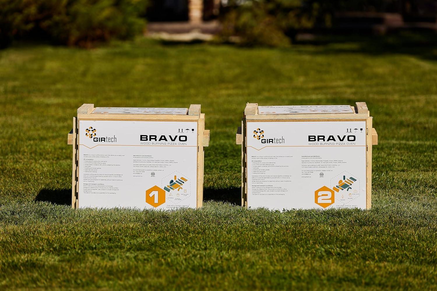 GIRtech BRAVO Wood Burning Fire Brick Pizza Oven for Outdoor Cooking - FULLY DIY KIT - Includes Firebrick Set, Refractory Glue, Trowel, Gloves, Cover, Steel Gate, Assembly Instructions (3 hours)