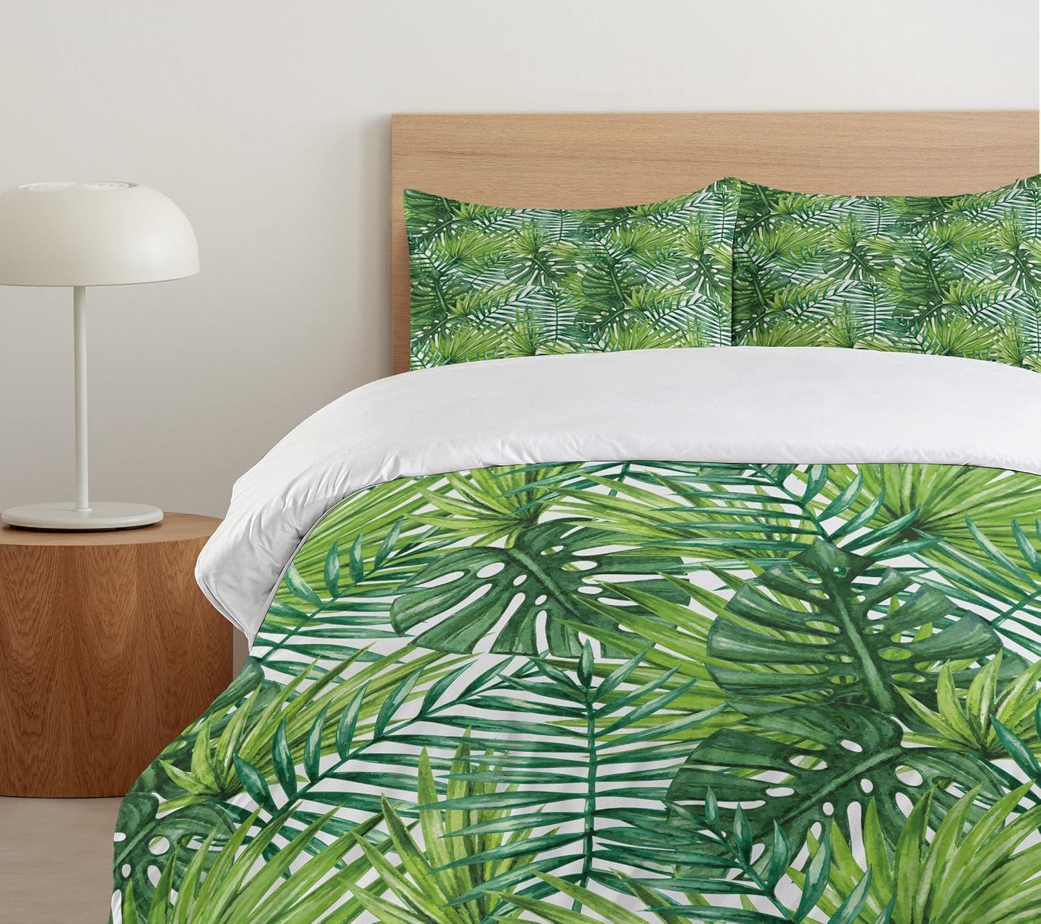 Ambesonne Leaf Tropical Exotic Banana Forest Palm Tree Leaves Watercolor Design Duvet Cover Set