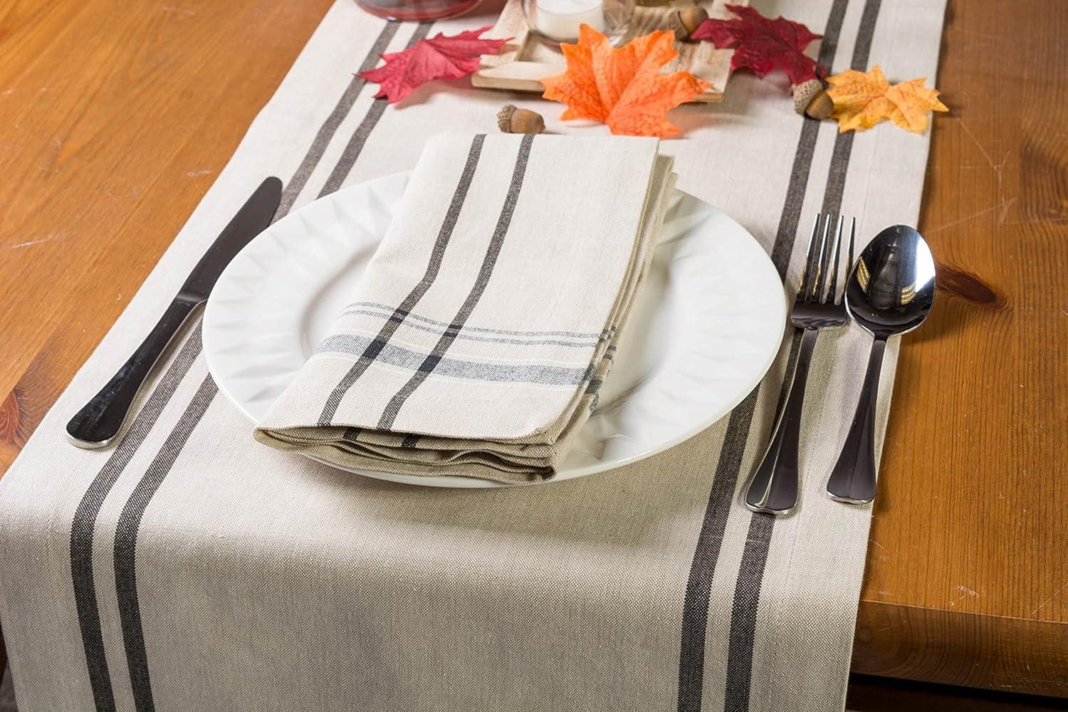 Taupe and Black Cotton Striped Napkin Set, 20x20, 6 Piece