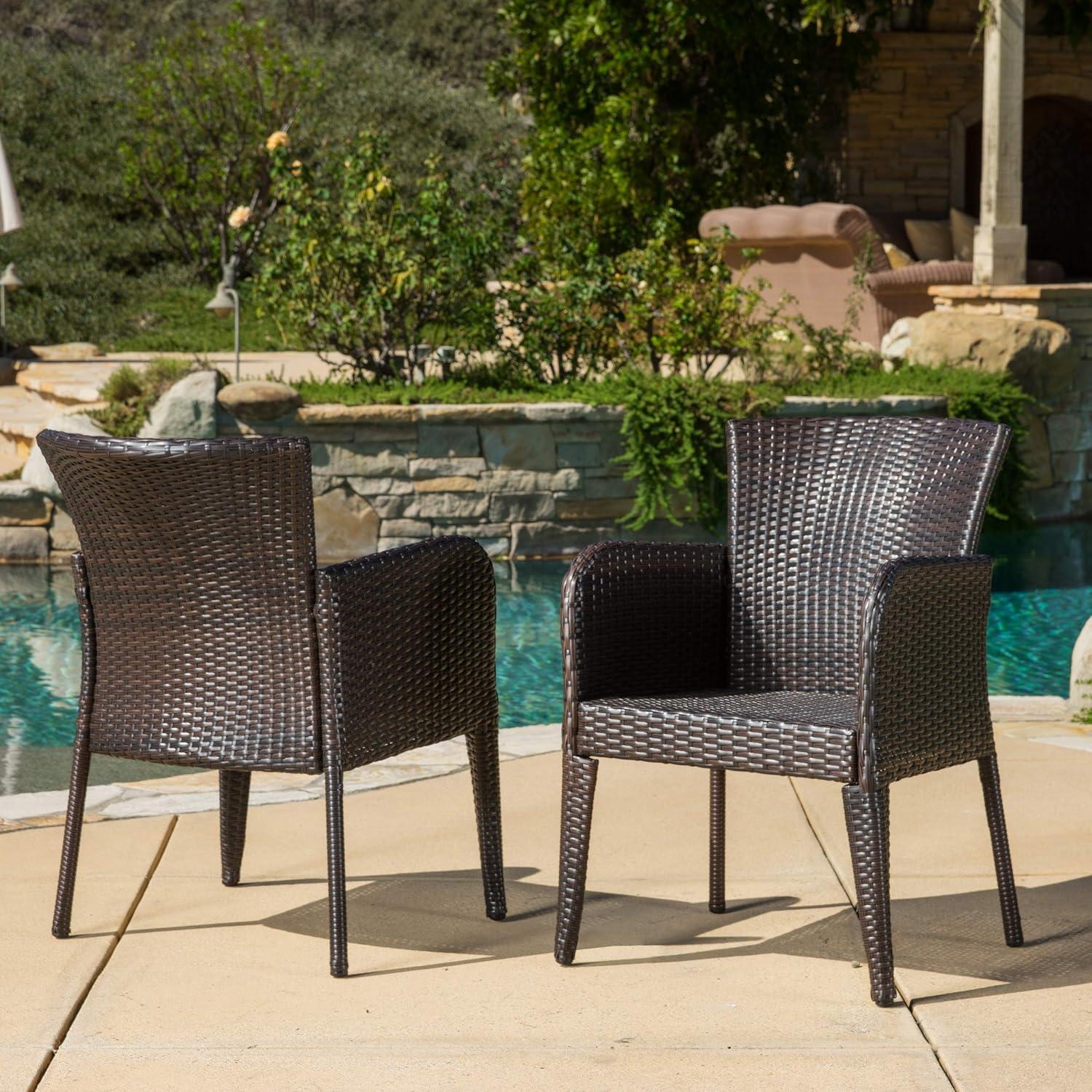 Anaya Set of 2 Wicker Patio Dining Chair - Brown - Christopher Knight Home: Outdoor Seating, Iron Frame, Weather-Resistant