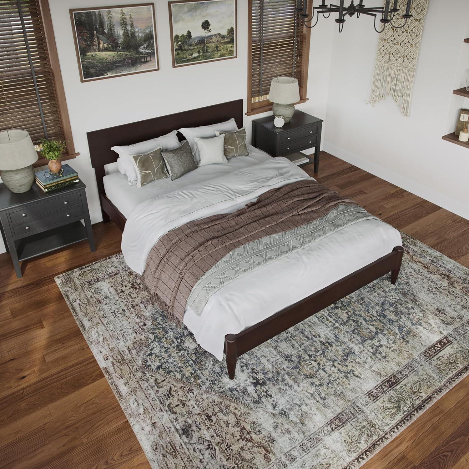 AFI Aria Full Modern Solid Wood Low Profile Platform Bed, Espresso