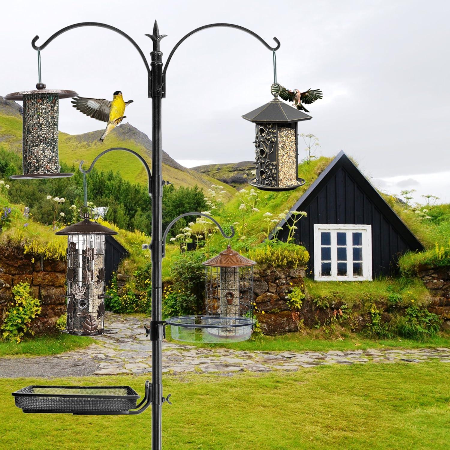 Ashman Online Deluxe Rustproof Bird Feeding Station with Suet Cage, Water Dish, Hanging Kit, Black